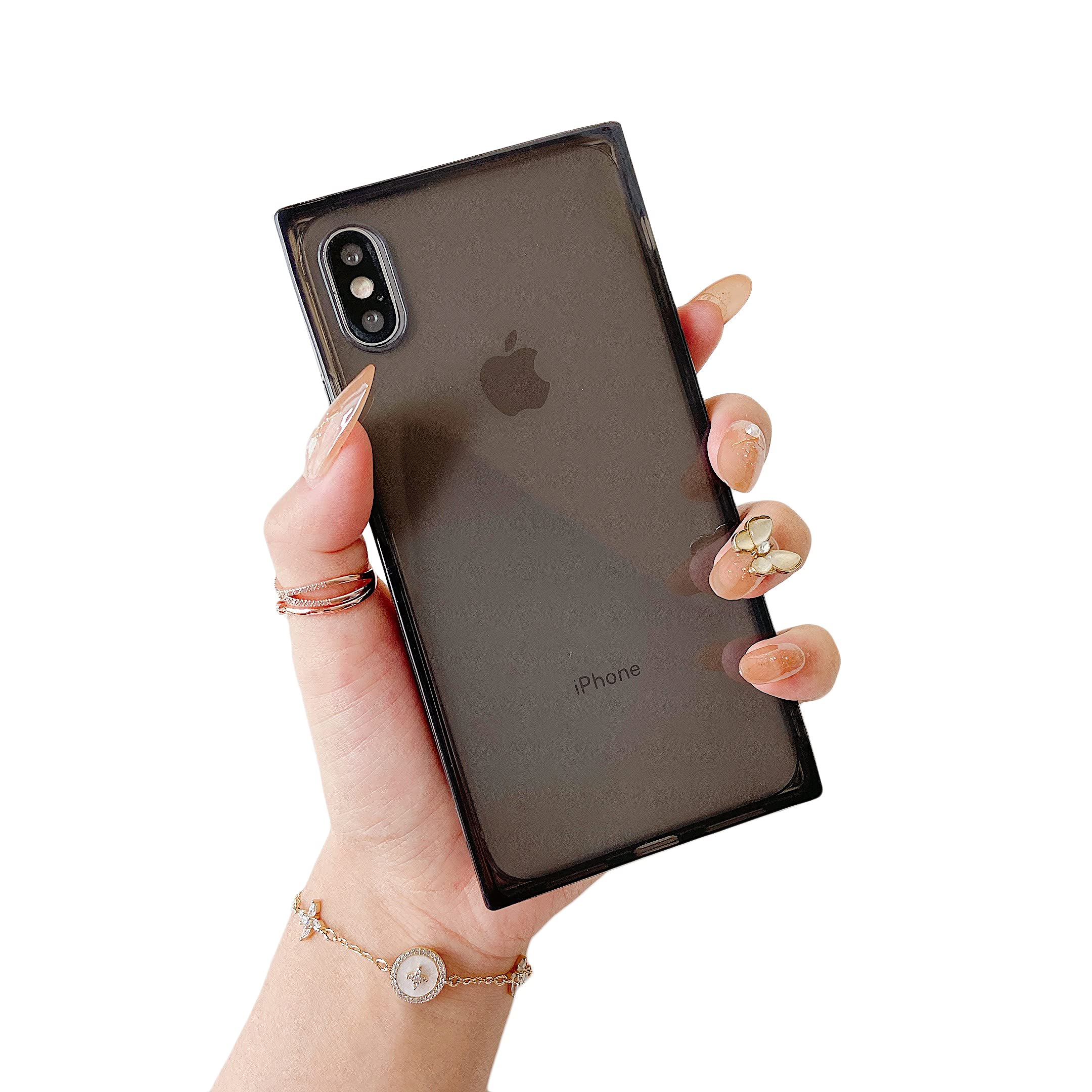 Cocomii Square Clear iPhone Xs/iPhone X Case, Slim Thin Glossy Soft Flexible TPU Silicone Rubber Gel Trunk Box Square Edges Fashion Phone Case Bumper Cover for Apple iPhone Xs/X 5.8 Inch (Black)