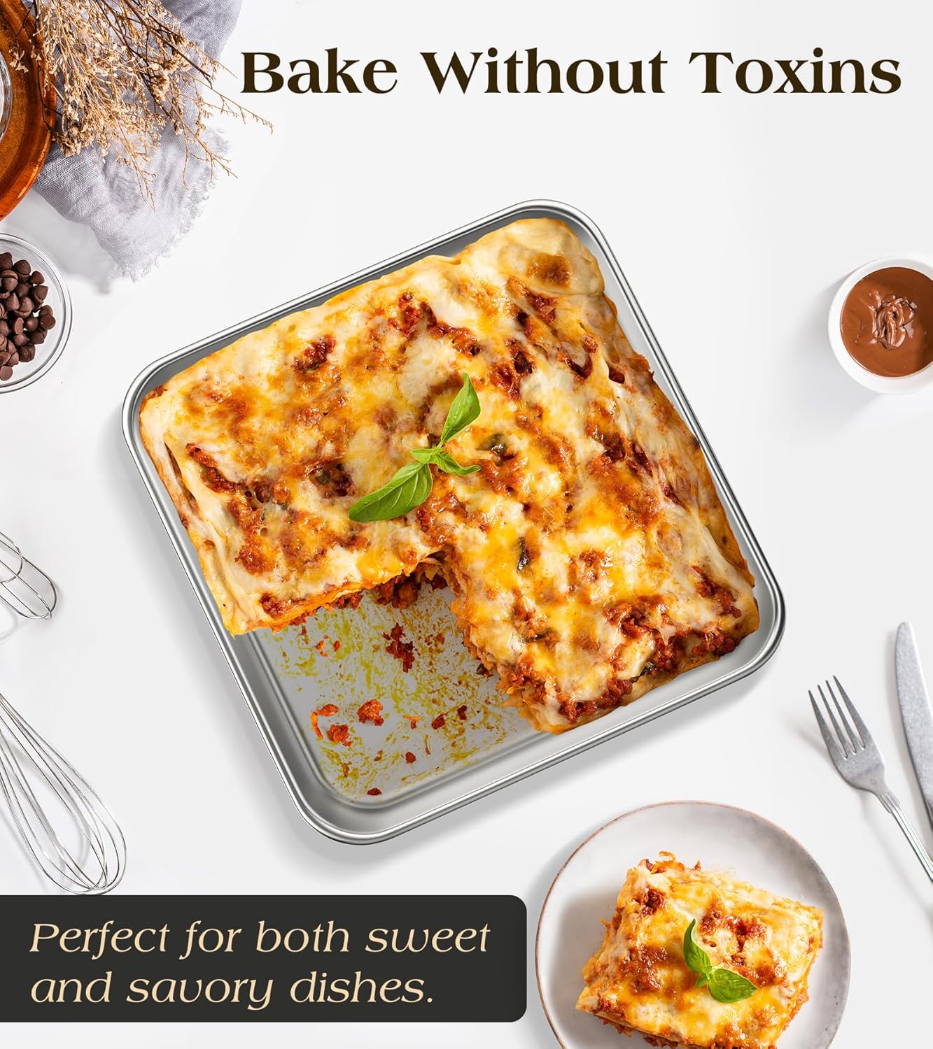 8 x 8-Inch Baking Pan, 304 Stainless Steel Square Cake Pan, Commercial Grade Bakeware for Cakes Brownies Casseroles, Thicker Rectangle Sheet Cake Pans, Non-toxic & Heavy Duty &Dishwasher Safe - Image 3