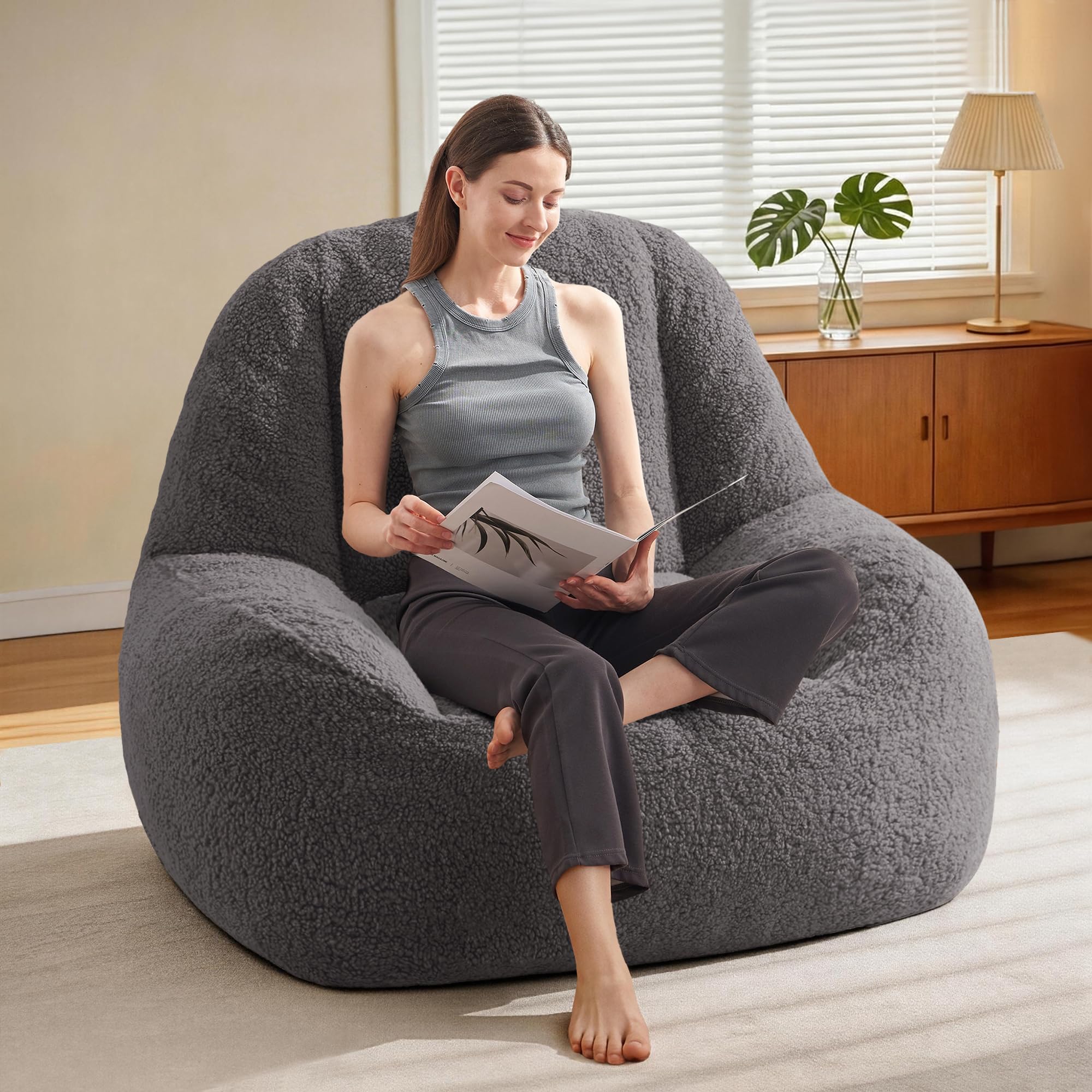 Bean Bag Chairs for Adults,Giant Beanbag Couch Adult Bean Bag Chair with Filler Included,Modern Lazy Sofa Comfy Chair for Living Room(Dark Grey)