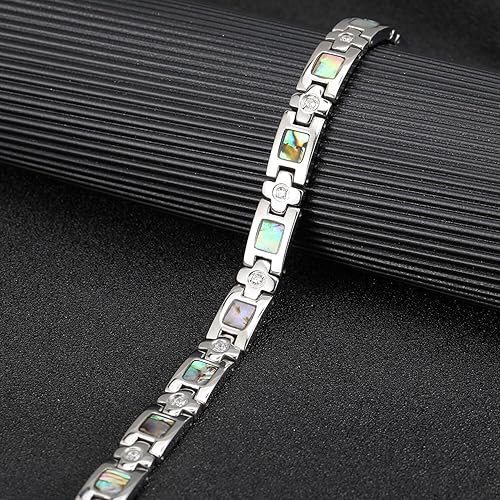 Miniatura 6 de BioMag Pulsera magnética para mujer, pulsera magnética de acero de titanio, pulsera de cristal ajustable con herramienta de tamaño