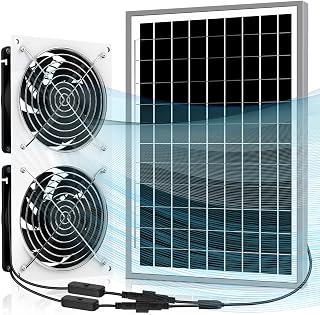 LiLDiHO Solar Fan-Solar Powered Fan-Solar Fan for shed- Solar Fan for Greenhouse, 15W Solar Panel + 2 Pcs High Speed DC Brushless Fan, for Chicken Coop,Dog House, DIY Cooling Ventilation Project