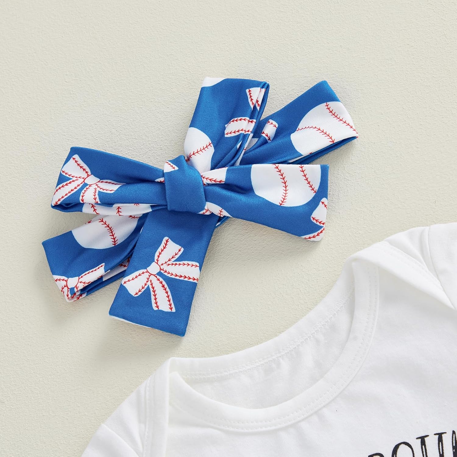 Newborn Baby Girl Baseball Outfit Short Sleeve Romper Bell Bottom Flare Pants Set Headband 3Pcs Infant Summer Clothes - Image 5