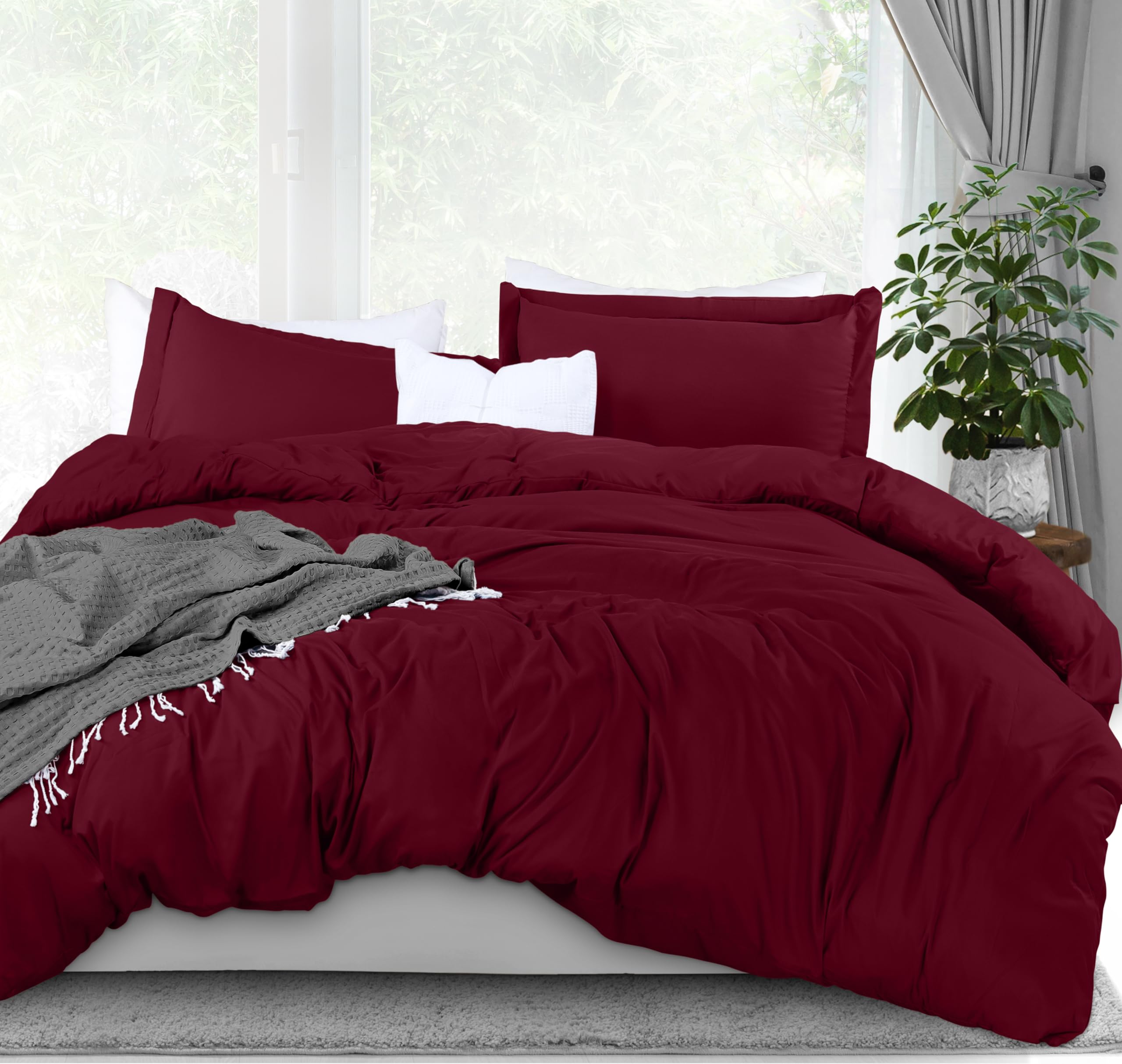 Utopia Bedding Duvet Cover King Size - 3 Piece with Zipper Closure - 1 Comforter Cover 104X90 Inches & 2 Pillow Shams 20X36 Inches (Burgundy) Comforter Not Included