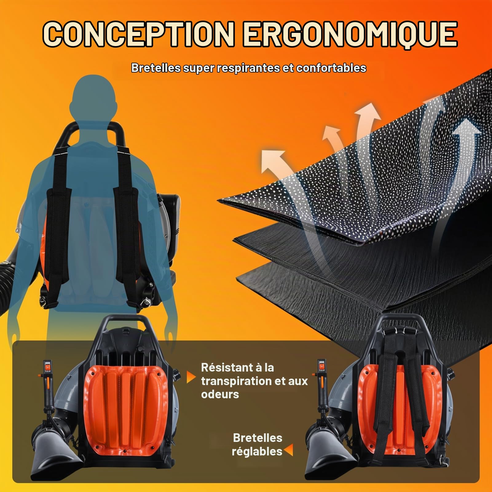 Souffleur Thermique à Dos 63CC 2 Temps, Souffleur Feuille Essence EB650