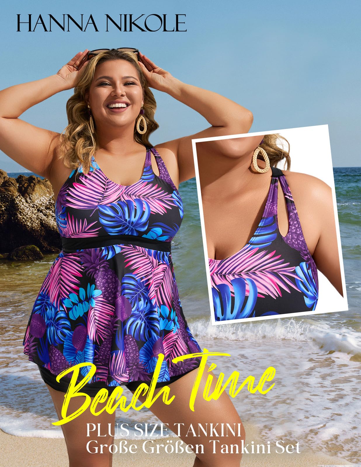 Hanna Nikole Costume da Bagno Due Pezzi da Donna con Controllo della Pancia e Vita Alta Costume da Bagno Vintage con Gonna