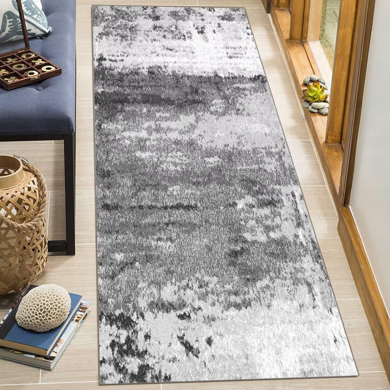 Teppich Läufer Flur Küche rutschfest waschbar Küchenläufer Korridor Tepiche Lang 120X120CM Grau Dunkelgrau Teppichläufer Matte Meterware Kücheteppich Schlafzimmer Wohnzimmer Esszimmer Breit 40-120cm