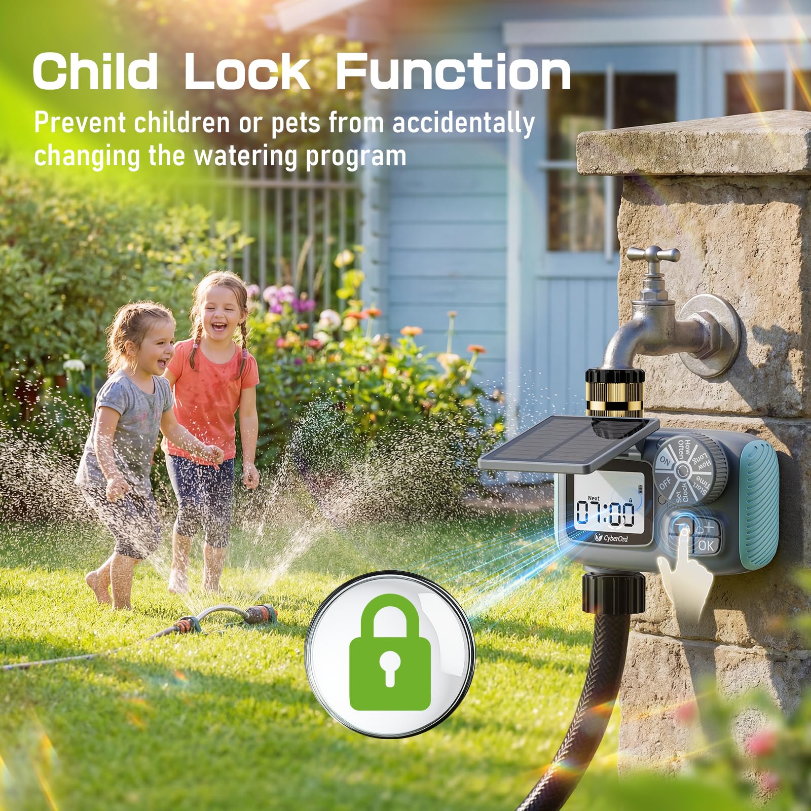 Programmateur Arrosage Automatique Recharge Solaire, Minuteur Arrosage Retard De Pluie, Programmable par Semaine/Heures/Jours d'intervalle, Programmateur d'arrosage pour Jardin,Cour,Pelouse