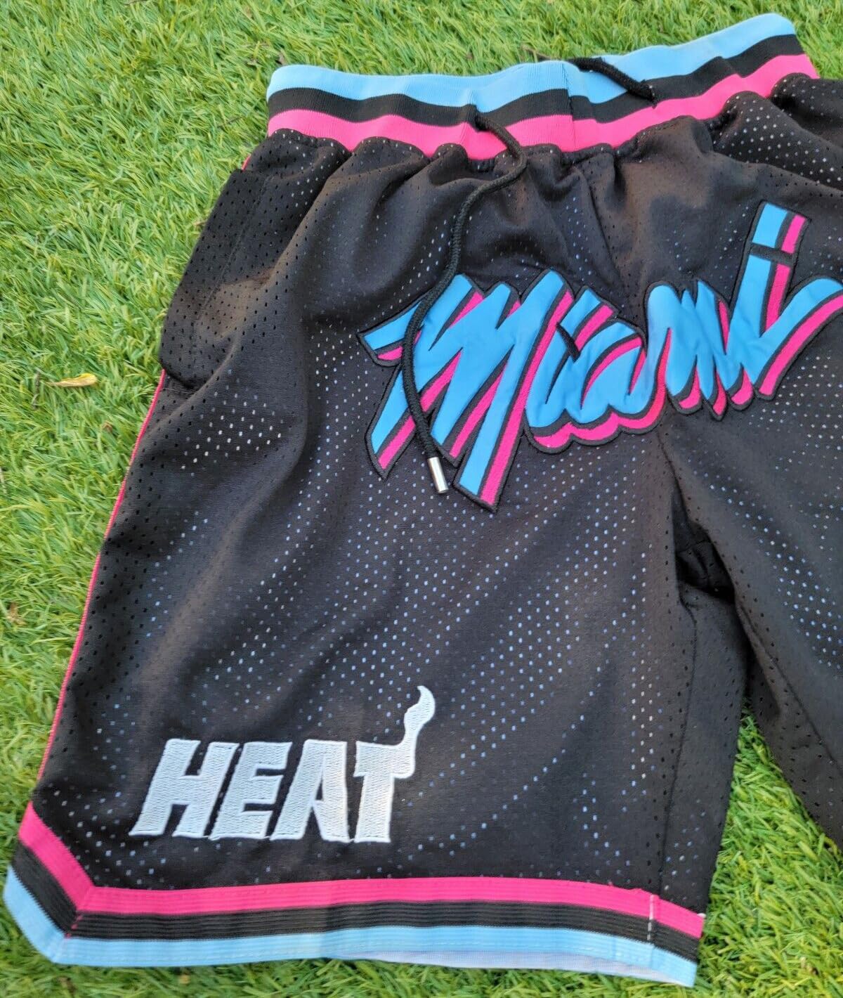 Miami Heat Męskie spodenki do koszykówki - Sportowe, oddychające i szybkoschnące szorty NBA z kieszeniami na zamek błyskawiczny, luźne spodenki do treningu i na zewnątrz