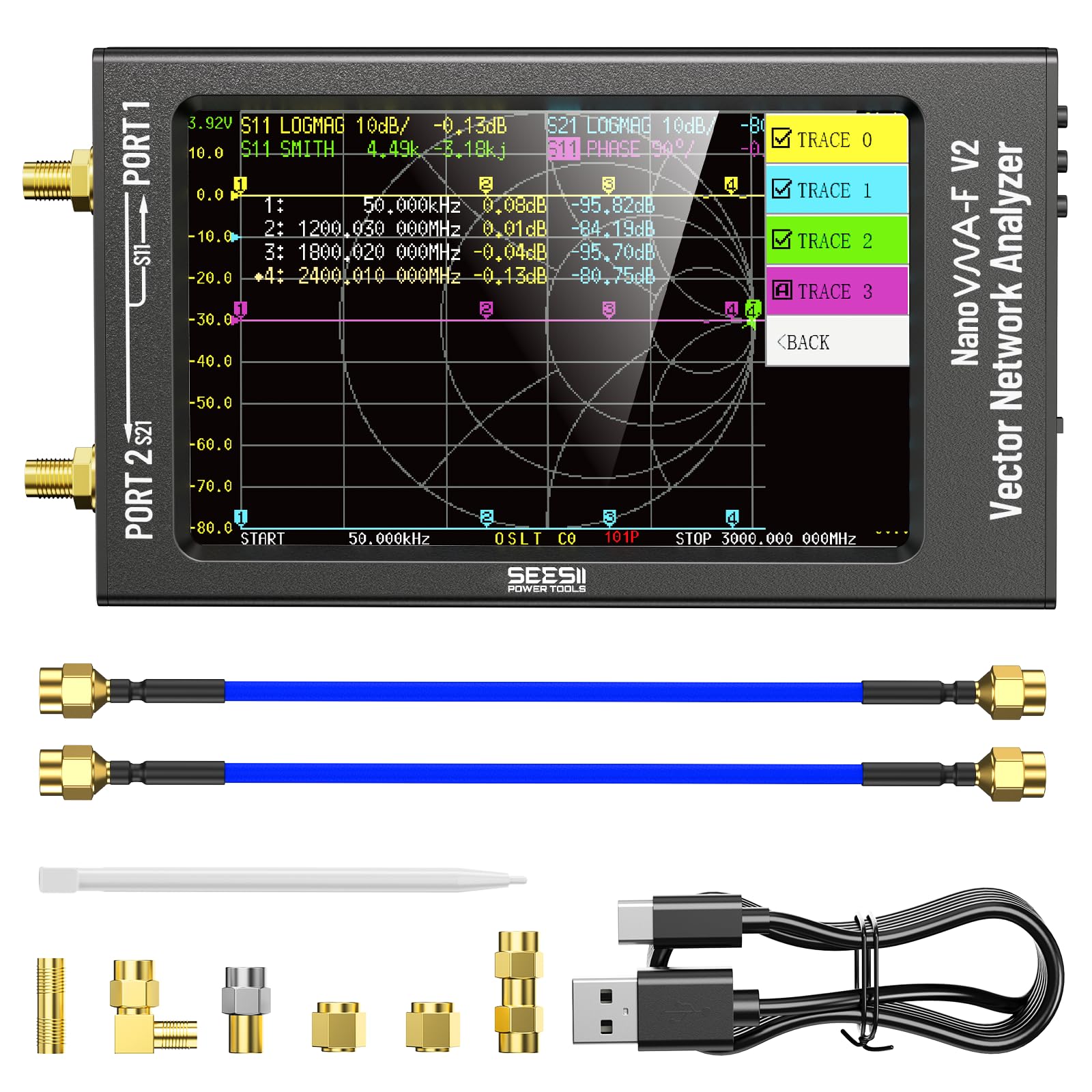 SEESII NanoVNA-F V2 Vector Network Analyzer 50kHz-3GHz | 4.3 inch
