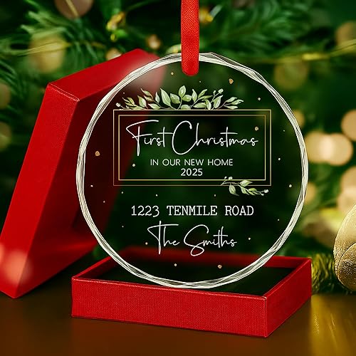 Miniatura 10 de Adorno de cristal personalizado para la primera Navidad en nuestro nuevo hogar  Adorno personalizado para foto y dirección, regalo de inauguración