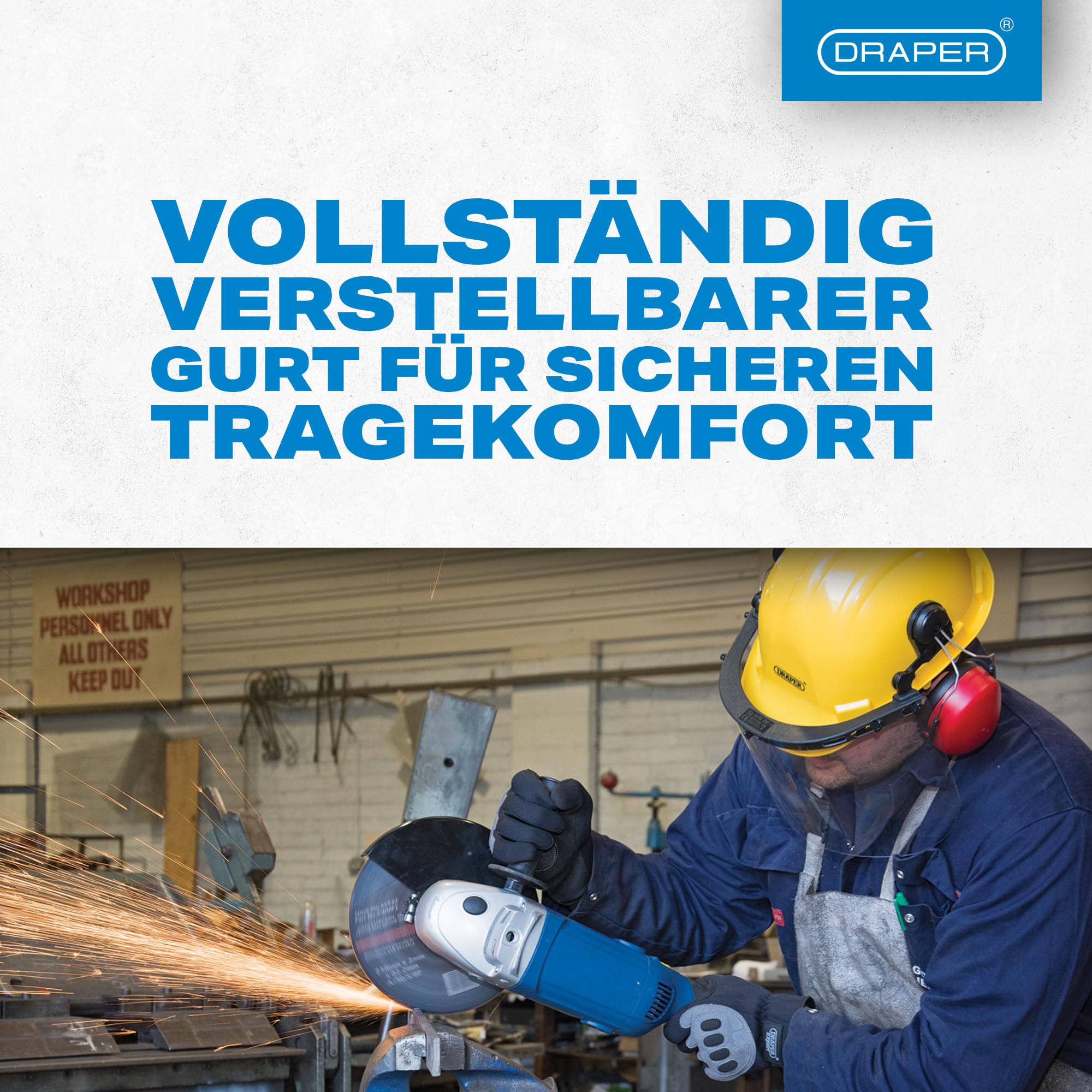 Draper Tools Schutzhelm mit Ohrenschützern und Gesichtsschutz, verstellbarer Forstschutzhelm mit Polycarbonat-Visier, entspricht Sicherheitsstandards, ideal für Forstwirtschaft und Landschaftspflege