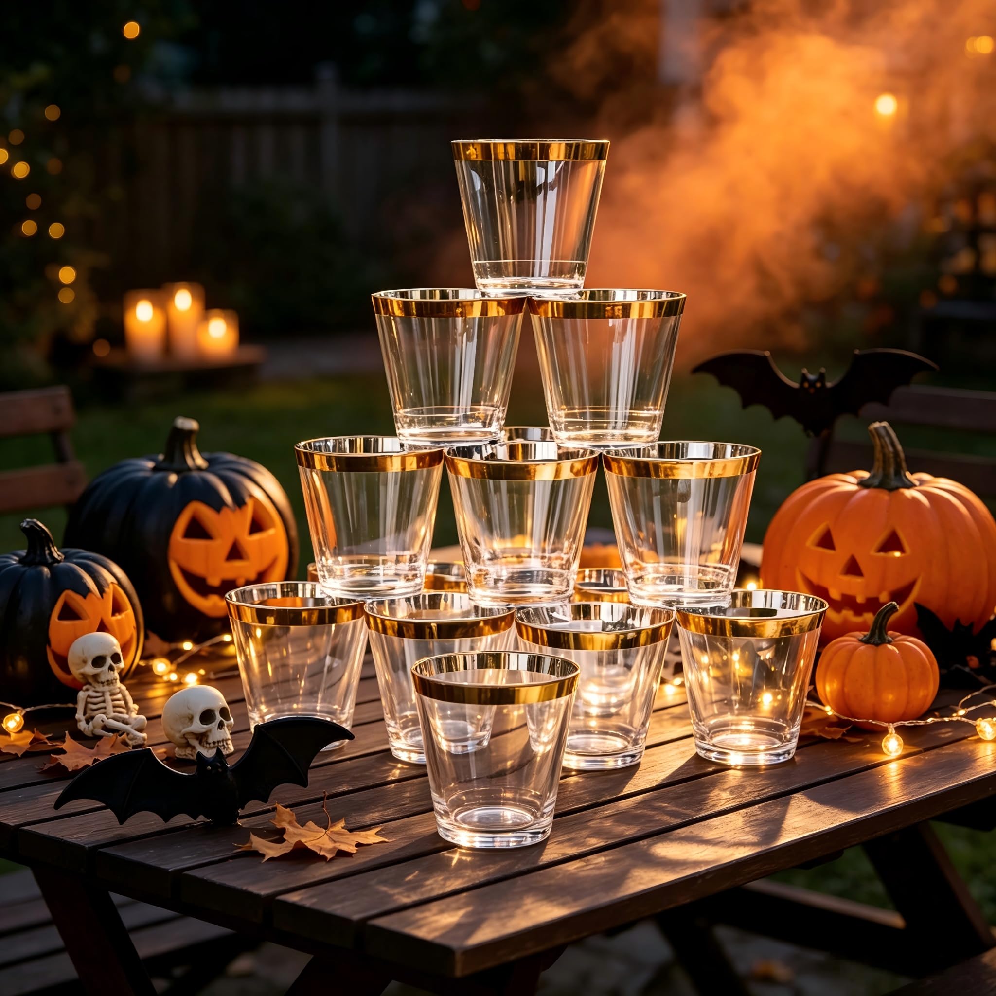 WELLIFE 200 PCS Gold Plastic Cups,9 oz Clear Plastic Cups,Disposable Wine Glasses,Plastic Cocktail Glasses for Party and Wedding — Amazon image 6