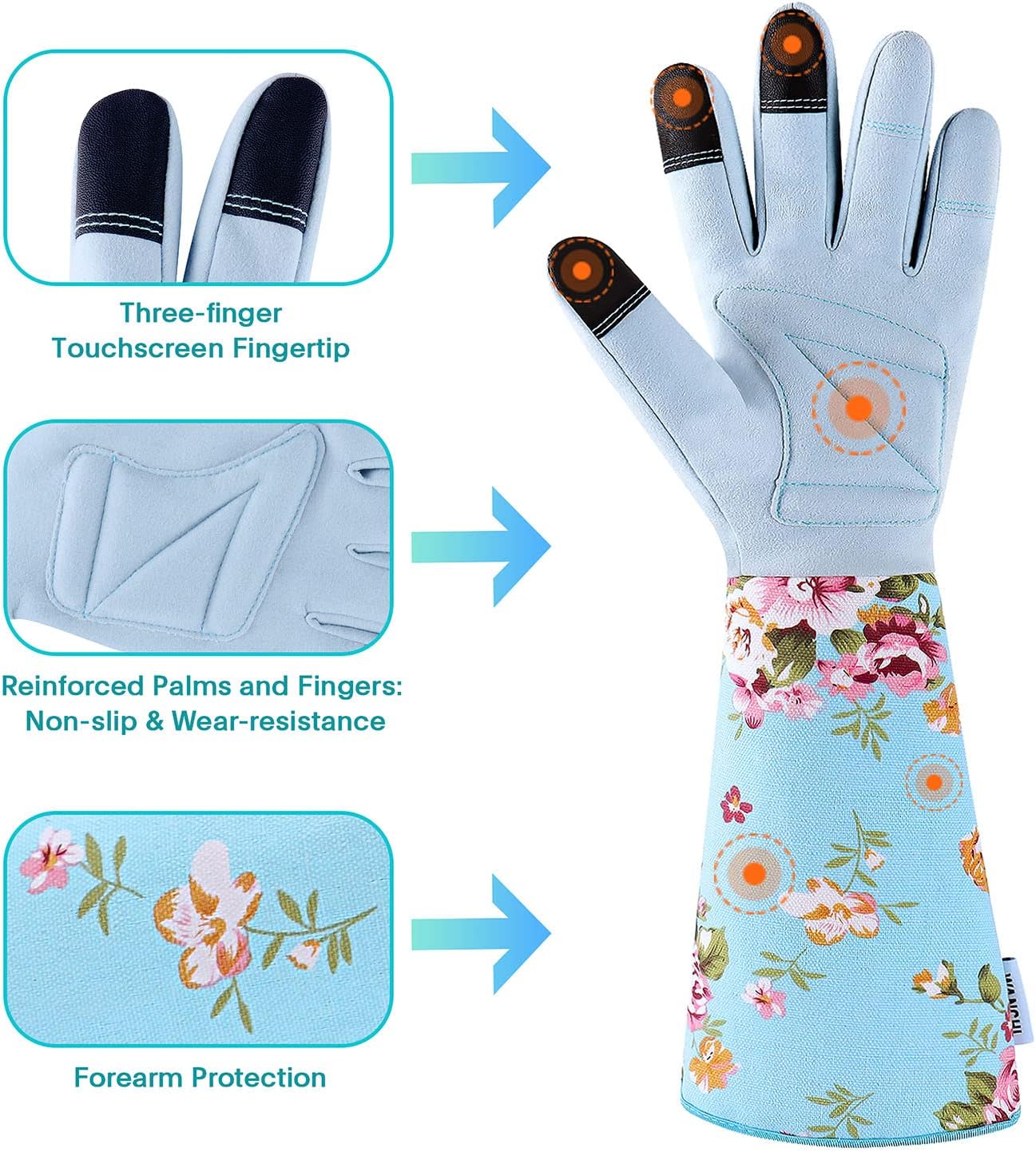 Green Long Sleeve Garden Gloves Medium + Blue Long Sleeve Gardening Gloves Medium