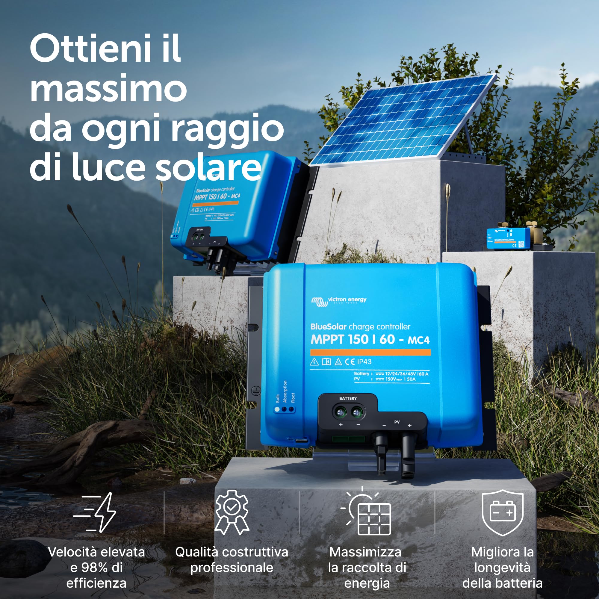 Victron Energy BlueSolar MPPT MC4 150V 60 amp 12/24/36/48-Volt Regolatore di Carica Solare