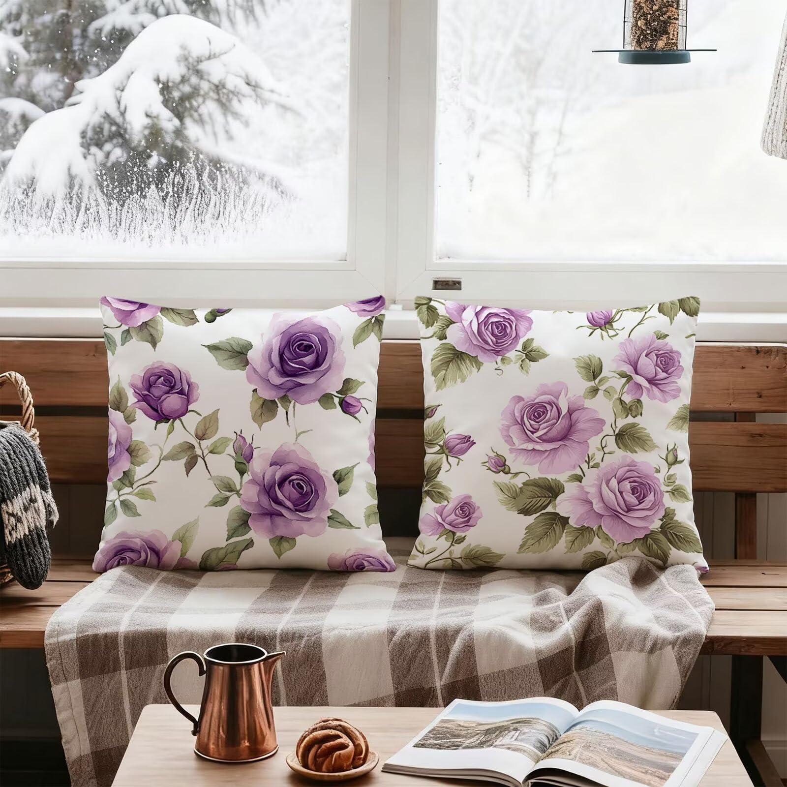 Violet Housse Coussin 60x60 Vert Taie Oreiller 60x60 Lot de 4 Super Doux Protege Oreiller 60 x 60 Decoration Automne Taie D'oreiller Carrées Coussin Canape, pour Maison Chambre Canapé Chaise E - 636