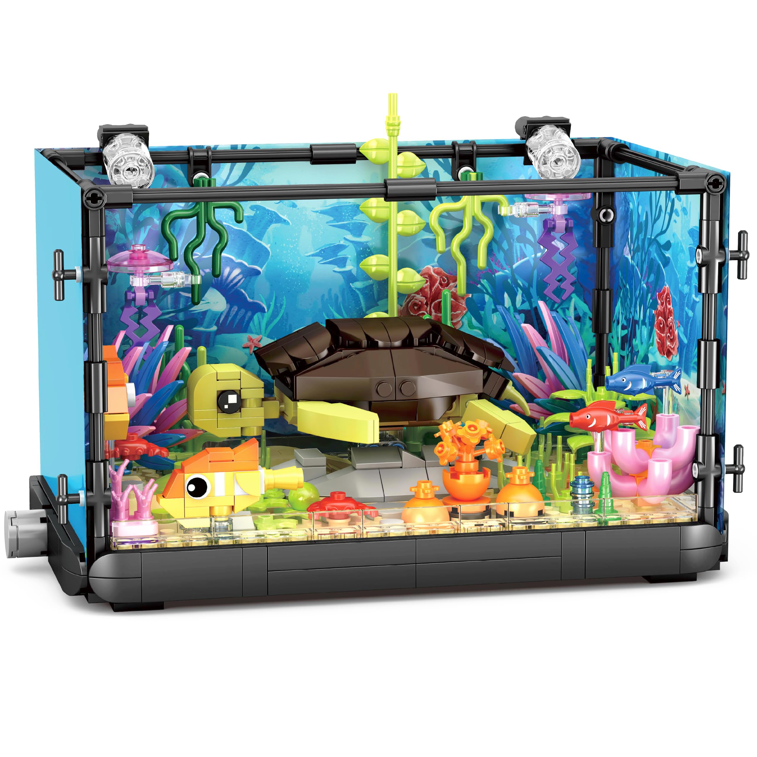 Fish Tank Building Set, Turtle Aquarium Model with Corals and Water Plants, Educational Toys for Boys Girls Aged 8+, 742pcs
