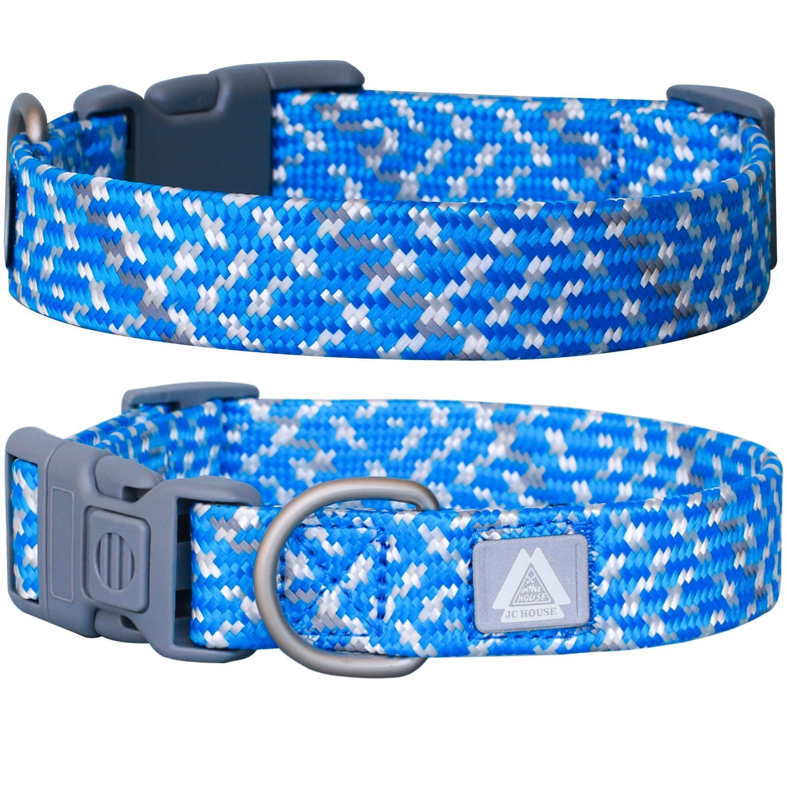 JC HOUSE Dog Collar, Blue Reflective Nylon Collar with Safety Lock, Adjustable Neck 9’’-14’’, Soft and Durable for Small Dogs