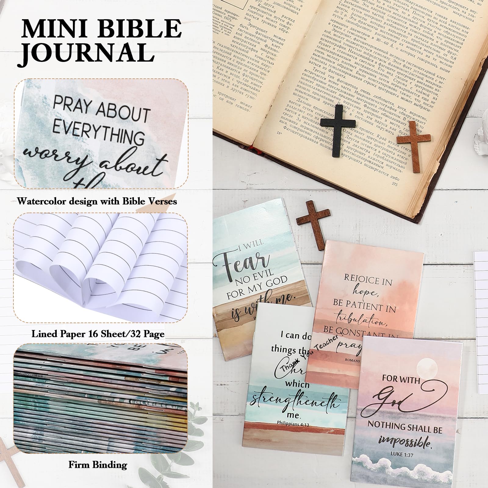 Kosiz 50 mini cuadernos inspiradores cristianos pequeños con versículos bíblicos, escritura religiosa, mini diario de bolsillo, papelería de campamento para estudiantes, escuela dominical, regreso a
