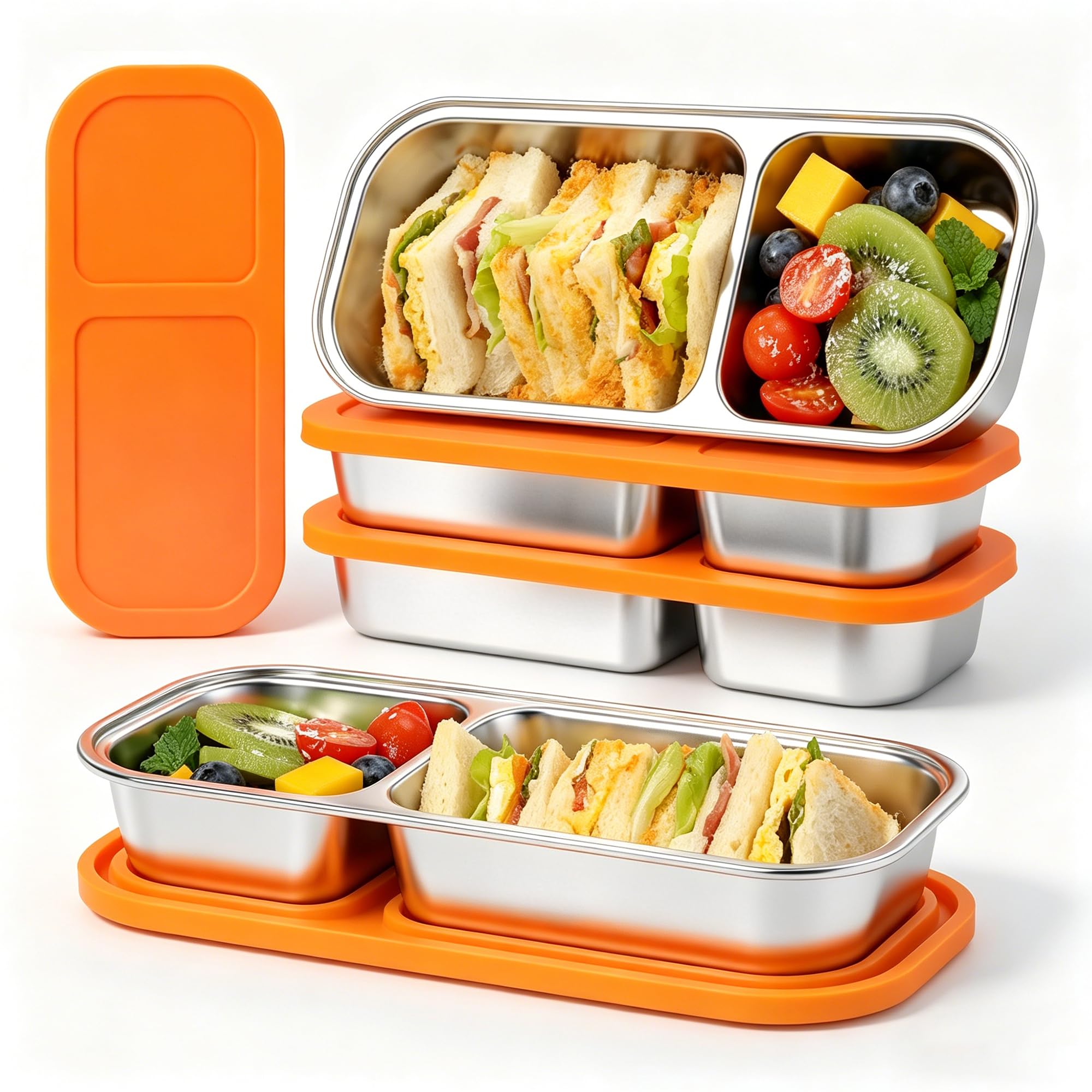 BEFOY 4 Pack Stainless Steel Snack Containers with Lids Compartments | 2-Compartments Reu…