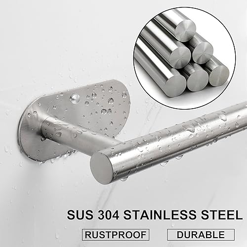 Miniatura 5 de TocTen Toallero de baño autoadhesivo, toallero para baño, soporte para toallas de baño de acero inoxidable a prueba de óxido, sin daños, barra de