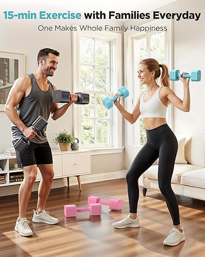 Miniatura 9 de FEIERDUN Juego de 2 mancuernas ajustables 5 en 1, pesas de mano de 20 libras10 libras para mujer, juego de mancuernas de doble estabilidad de ajuste