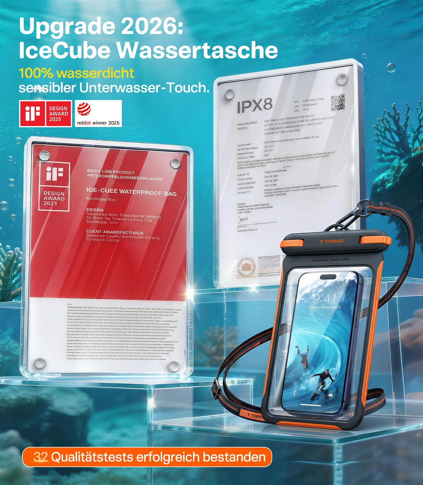 TORRAS Modell 2026 IPX8 Wasserdicht-Experte wasserdichte Handyhülle, [Touch-sensitiv unter Wasser], schwimmend, 100% Wasserdicht, für Strand, Schnorcheln, Schwimmen und Wassersport, 7.9", Schwarz