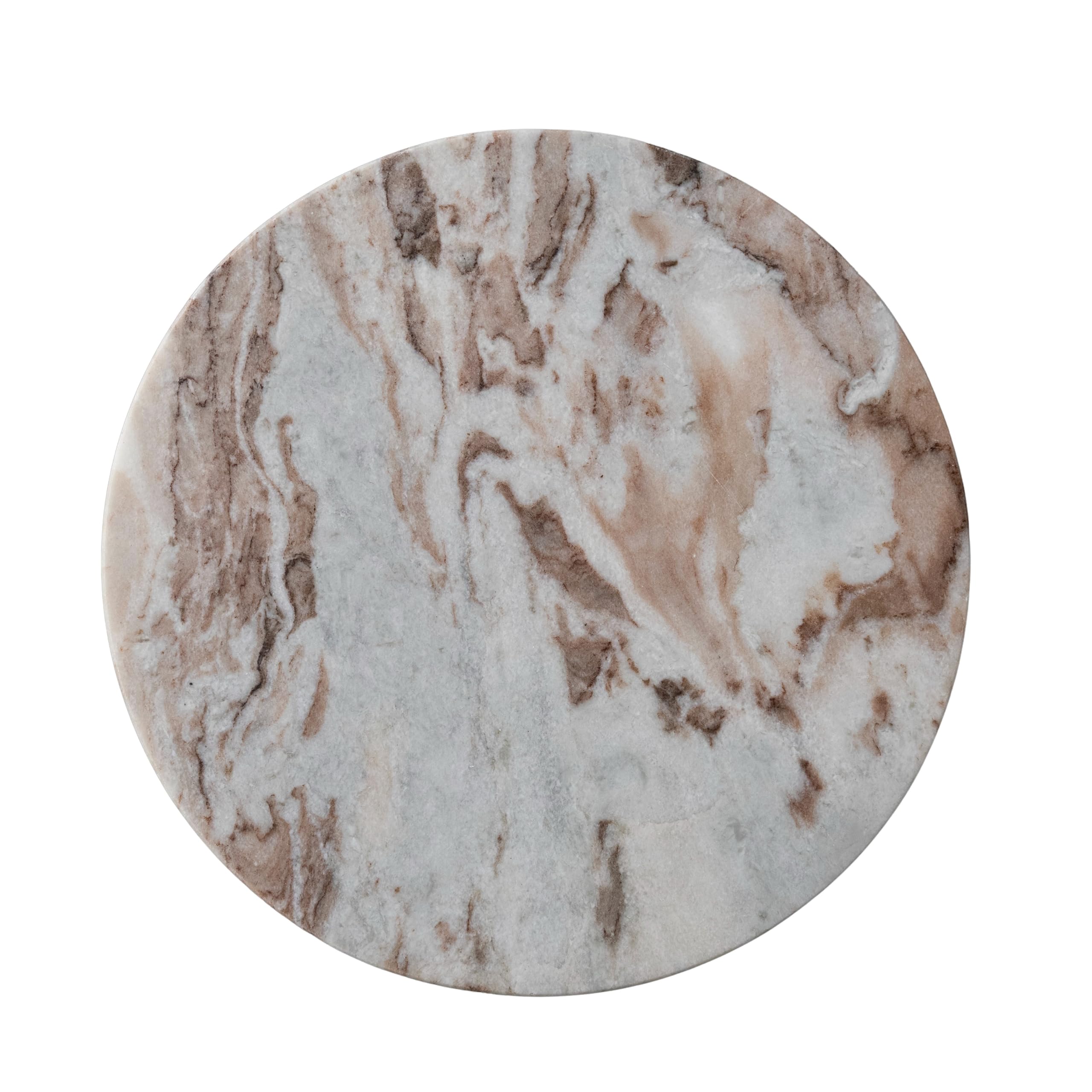 Creative Co-Op Round Torrento Marble Accent Table, Brown