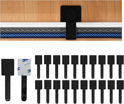 Under Desk Cable Management Holds Up to 1520 Cords, Enhanced Wire Holder, Adhesive Cable Clips, Home Office Essentials 20, Black, 3.54inch