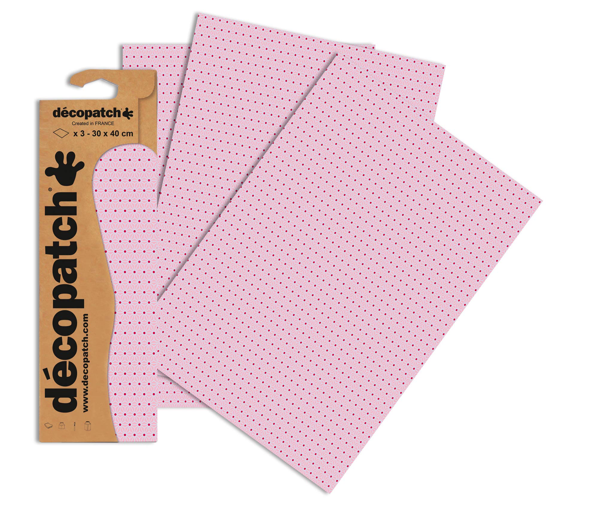 Décopatch - Ref C659O - Pink Tiny Flowers Print Paper Pack - Each Sheet 30 x 40cm, Pack of 3 Paper Sheets - Best Used With Décopach Glue & Varnish, Pink