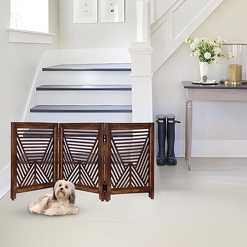 Lightnpro - Puerta geométrica de madera para perros, barrera plegable independiente para uso en interiores, puerta de seguridad para perros, gatos y