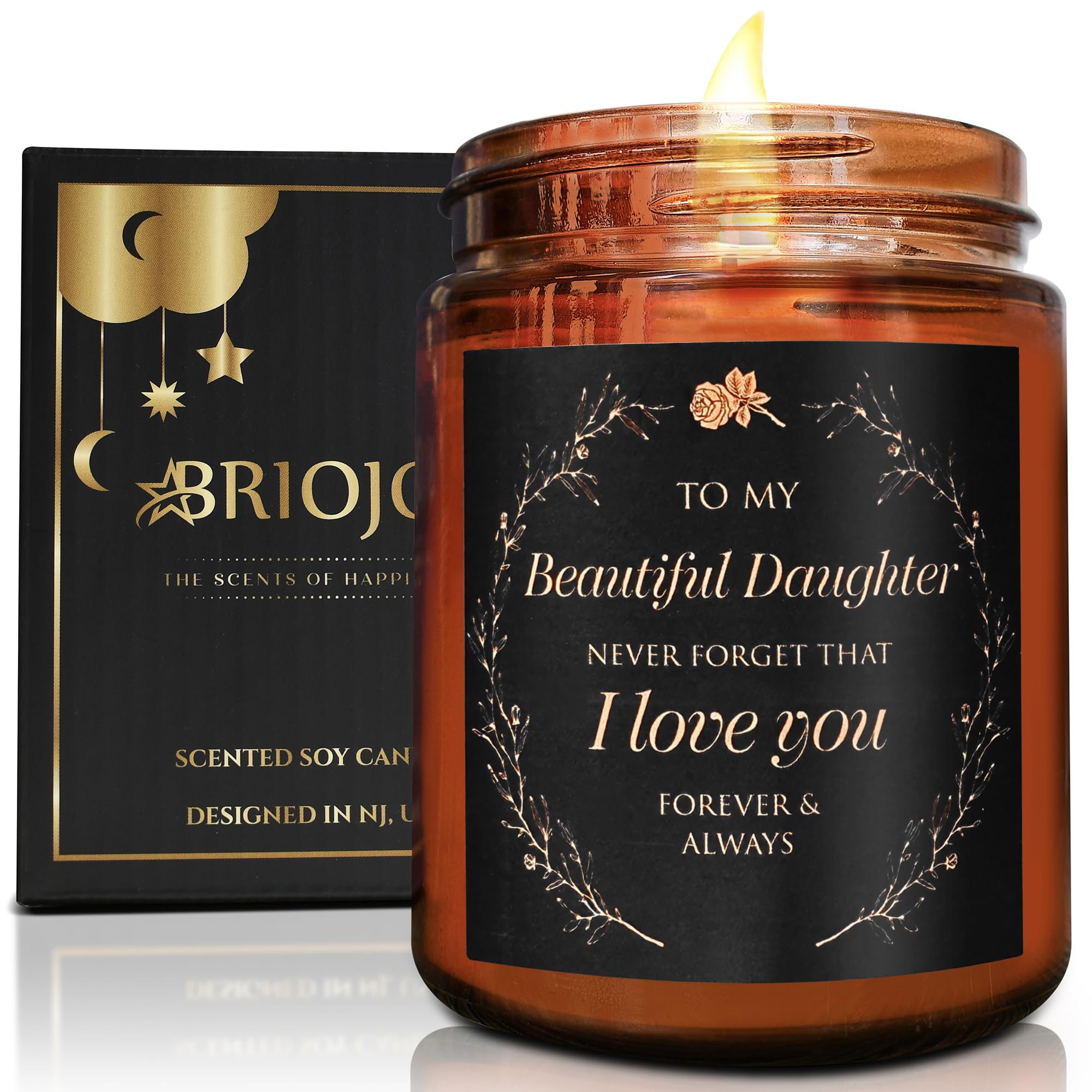 Briojoy My Beautiful Daughter Candle Gift from Mom Dad - Unique Love You, Bridal Shower, Wedding, Mother's Day, Birthday Gift for Daughter Adult, Stepdaughter - Cashmere Vanilla Scented Soy Candle