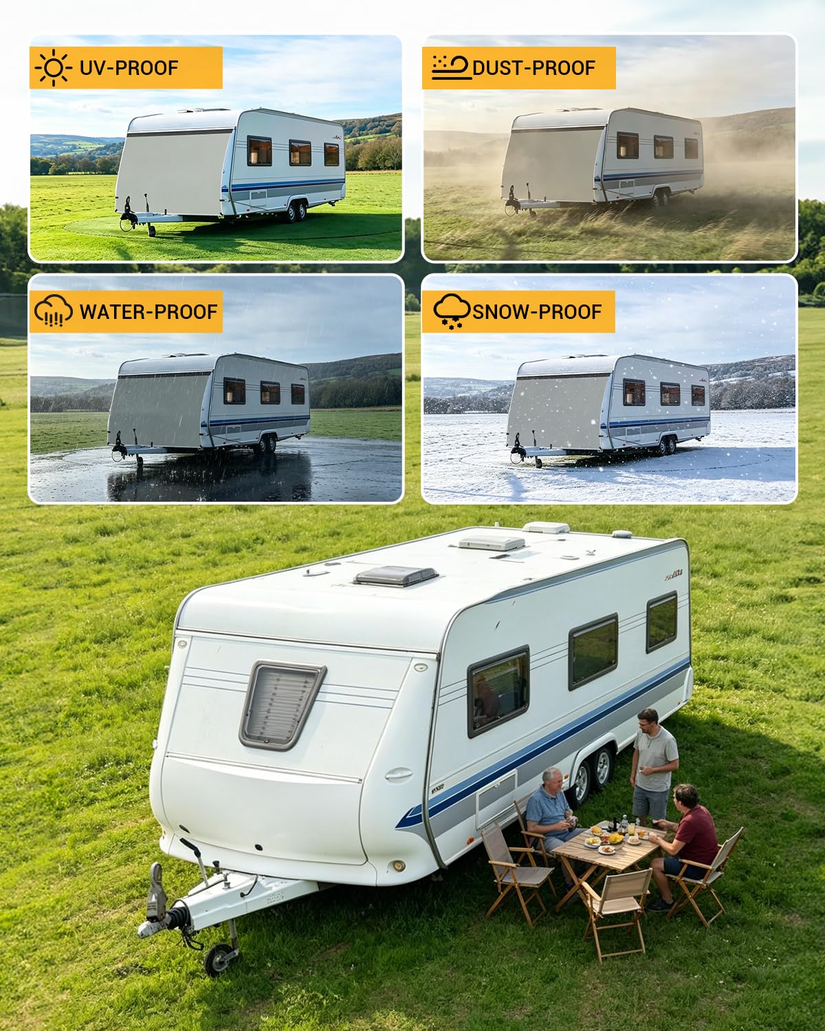 140x160cm Funda Frontal para Caravana y Autocaravana. Lona Protectora Resistente al Invierno, a la Intemperie, a los Rayos UV y a Las Corrientes de Aire. Protege contra el Hielo y la Nieve.