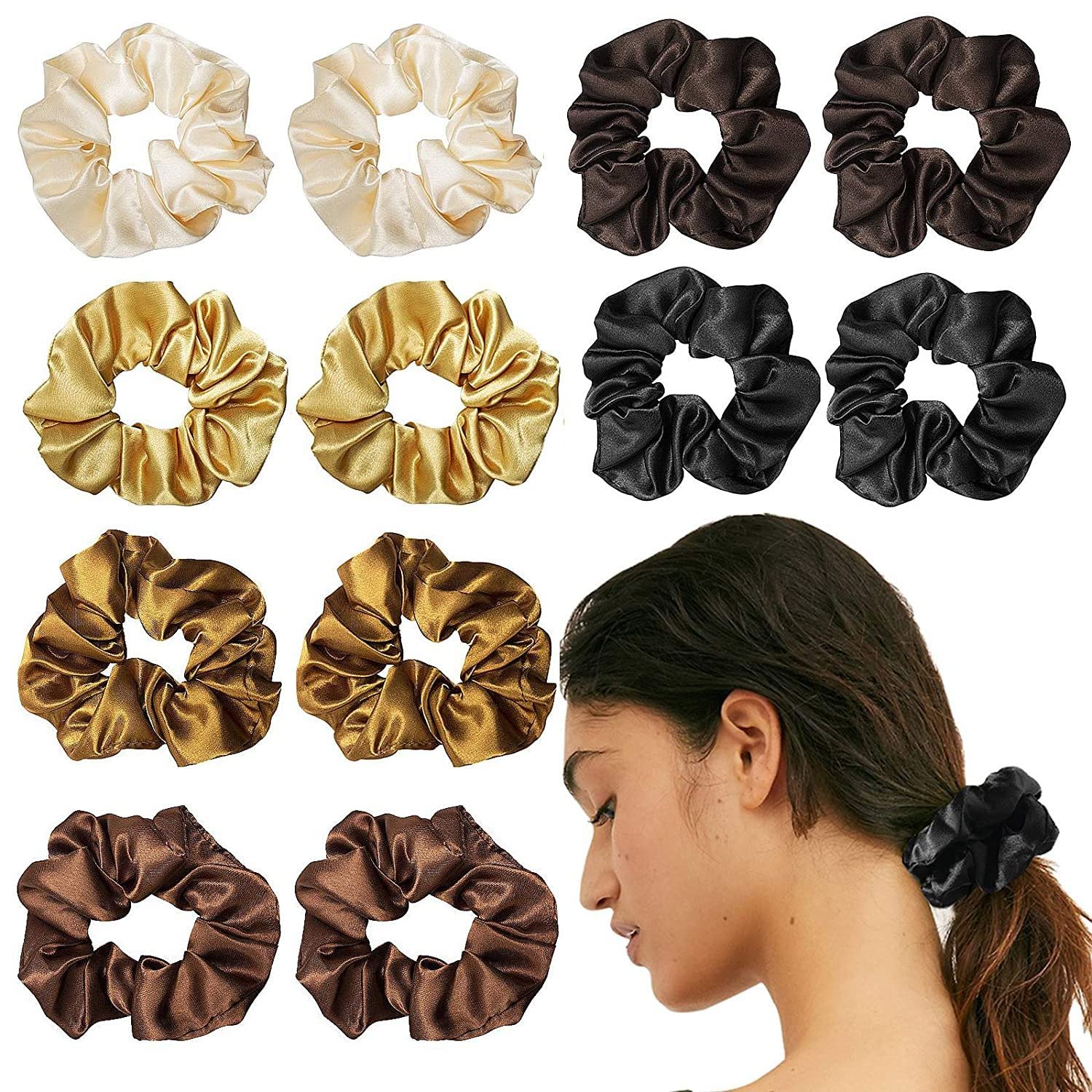 Sona Collection 12 Pack Satin Scrunchies Hair Elastic Hair Bobbles Scrunchy Hair Ties Ponytail Holder,