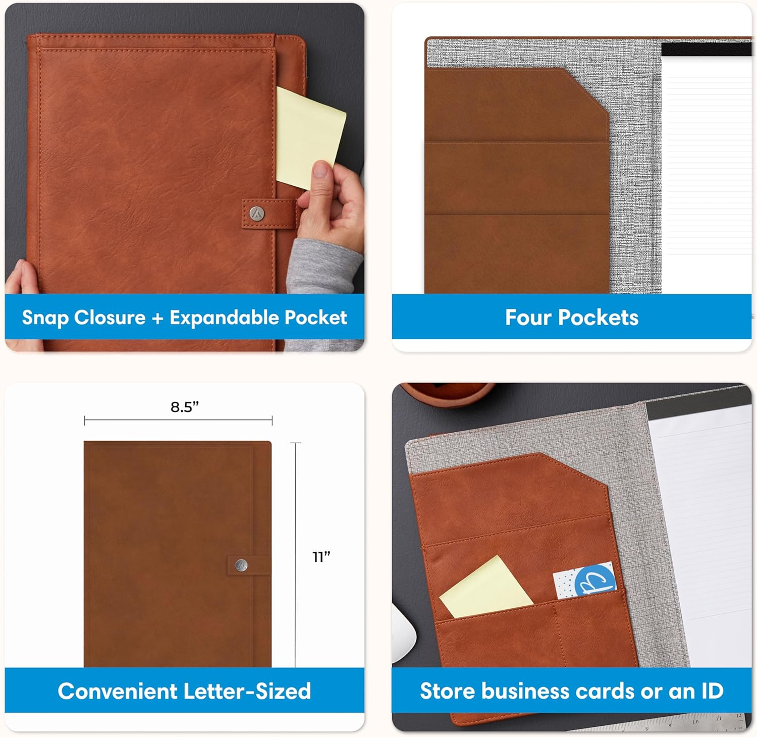 Blue Sky ASMBLD Faux Leather Padfolio, 12.13" x 9.45", Letter Size, Undated, Professional Portfolio with Notepad, Business Organizer for Meetings and Office, Tan - Image 4