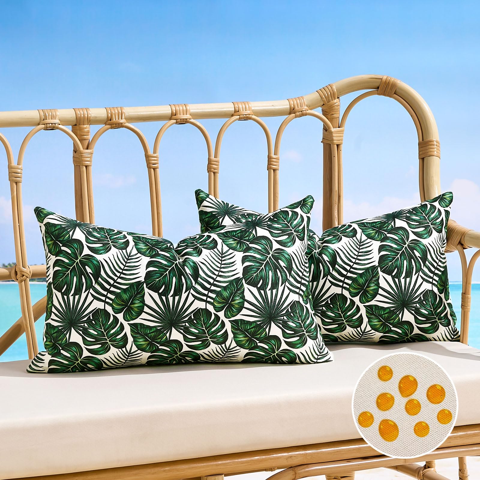 BonBotimen Cushion Covers 30x50cm Tropical Plants Lumbar Pillow Covers Waterproof Outdoor Rectangle Couch Cover Spring Summer Decorative for Sofa, Garden, Balcony, Bed and Living Room, Set of 2