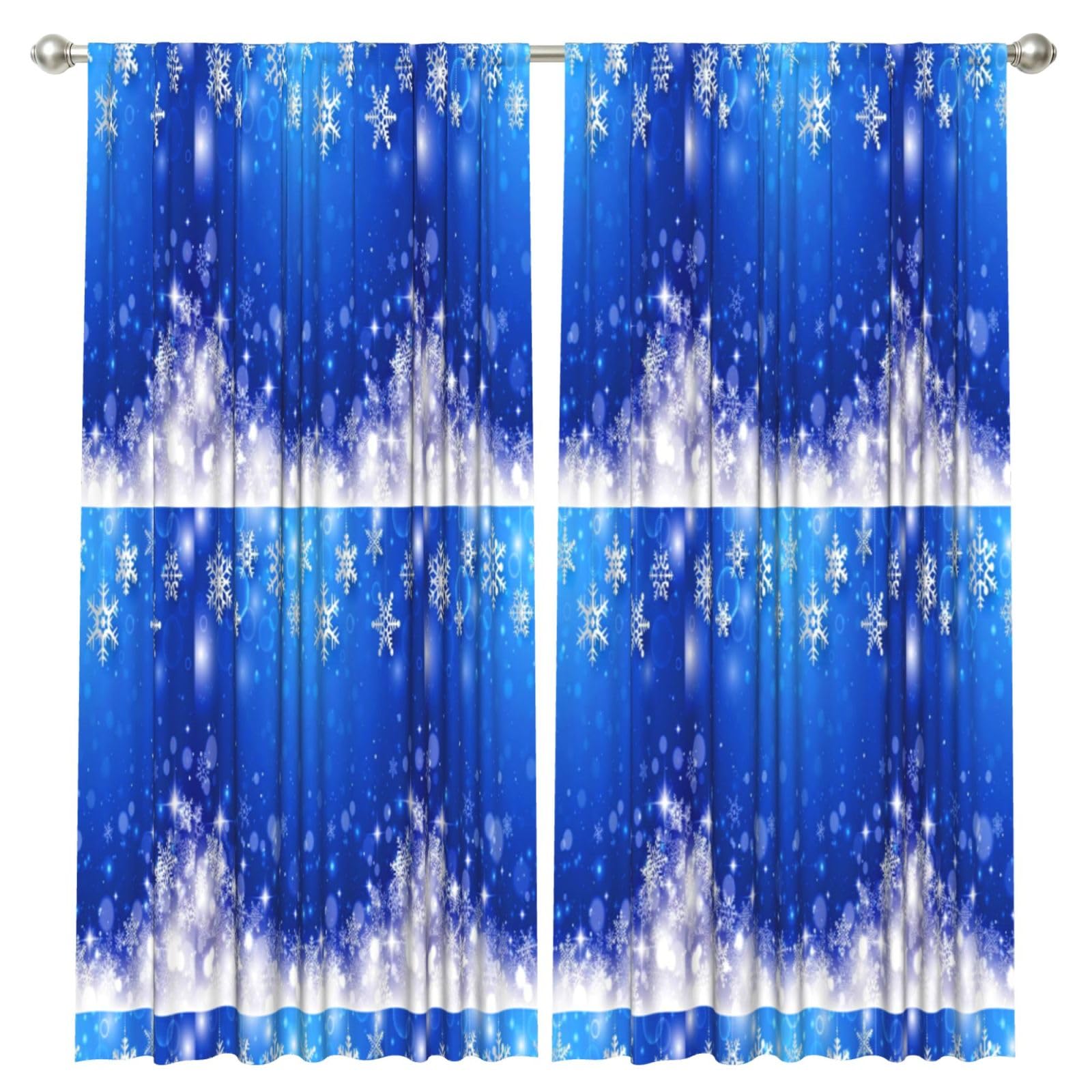 InOmak Snowflake Blue Winter Christmas, 2 Panels Window Curtains 52 x 84 Inch Blackout Curtains for Living Room Bedroom