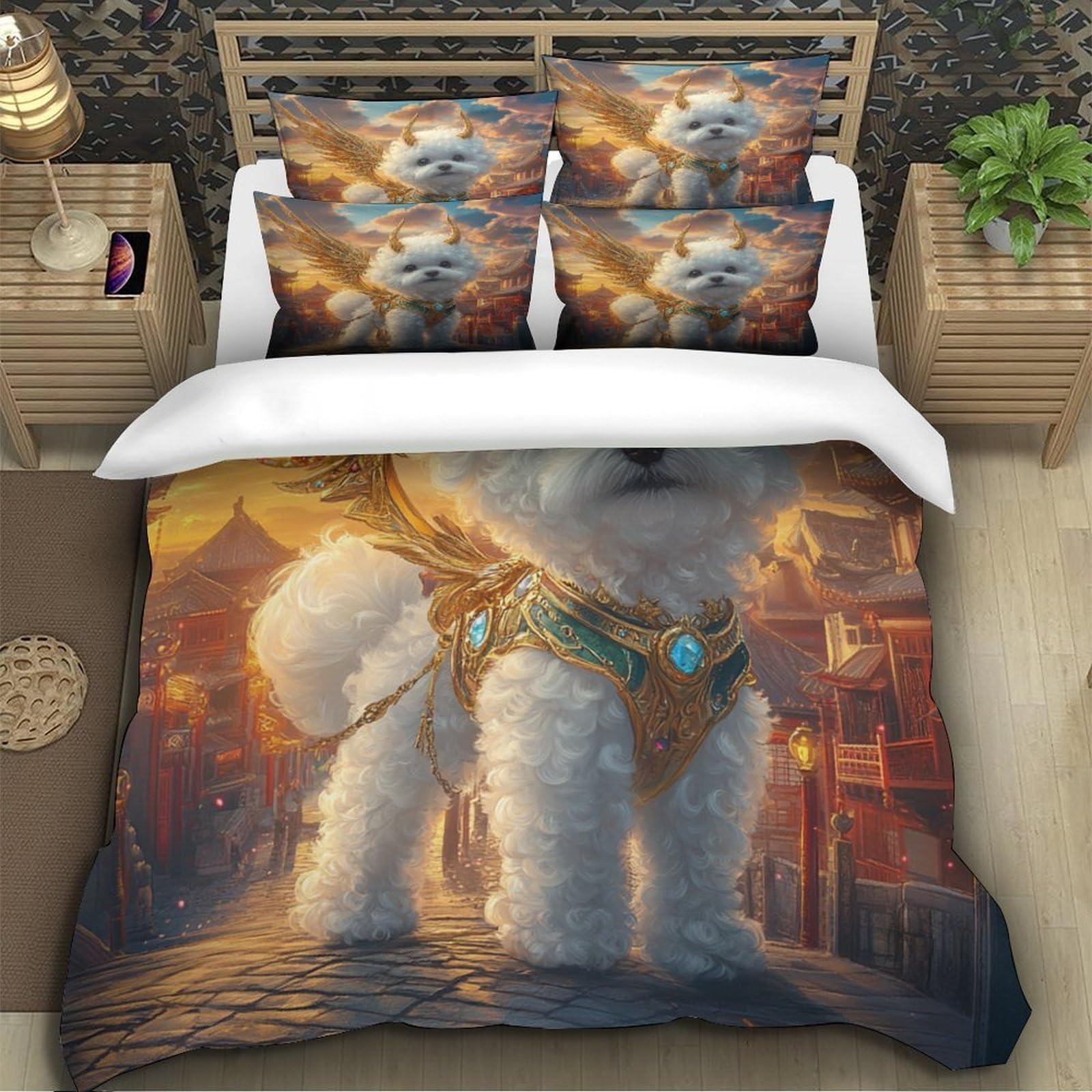 ali di cane fantasy Impressione 3D 3 pz cover piumone fantasia di animali domestici mitologici fodera per edredone microfibra morbida antiacari per bambini ragazzi donne King（220x240cm）