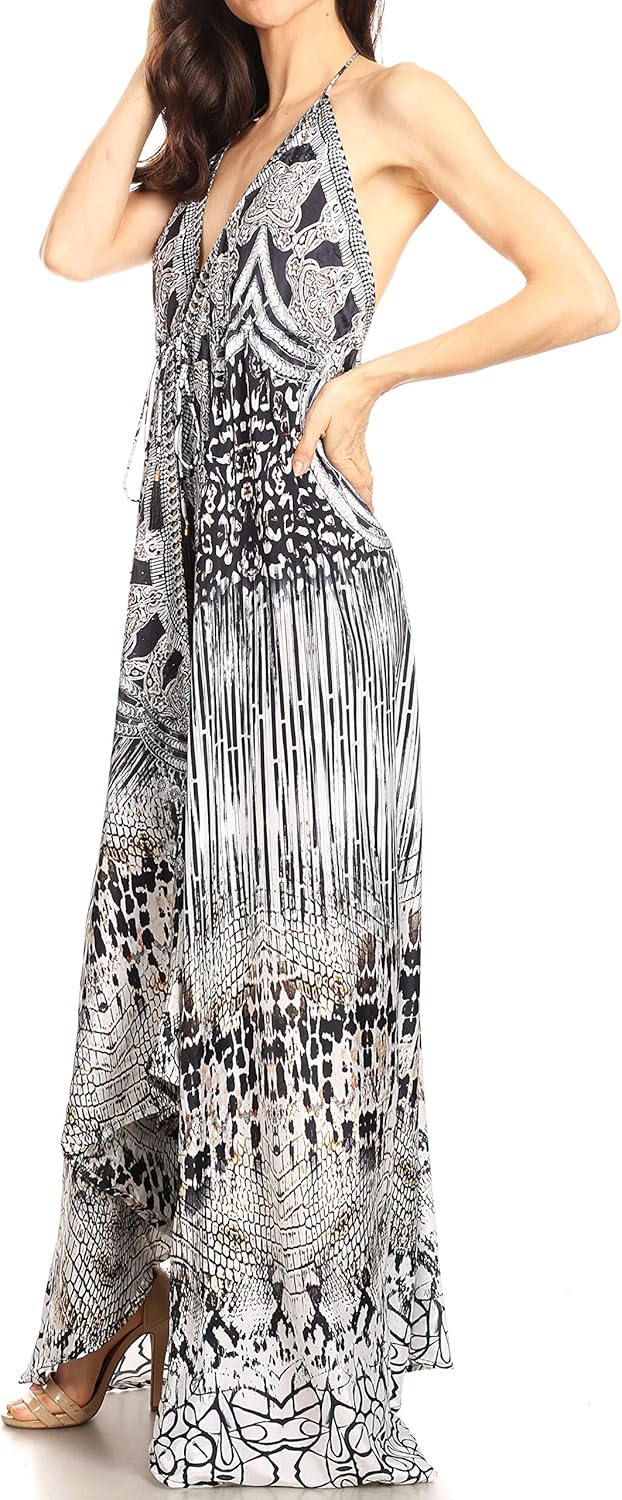 Sakkas Lizi Womens Maxi High-Low Halter Handkerchief Long Dress Beach Party - Image 3