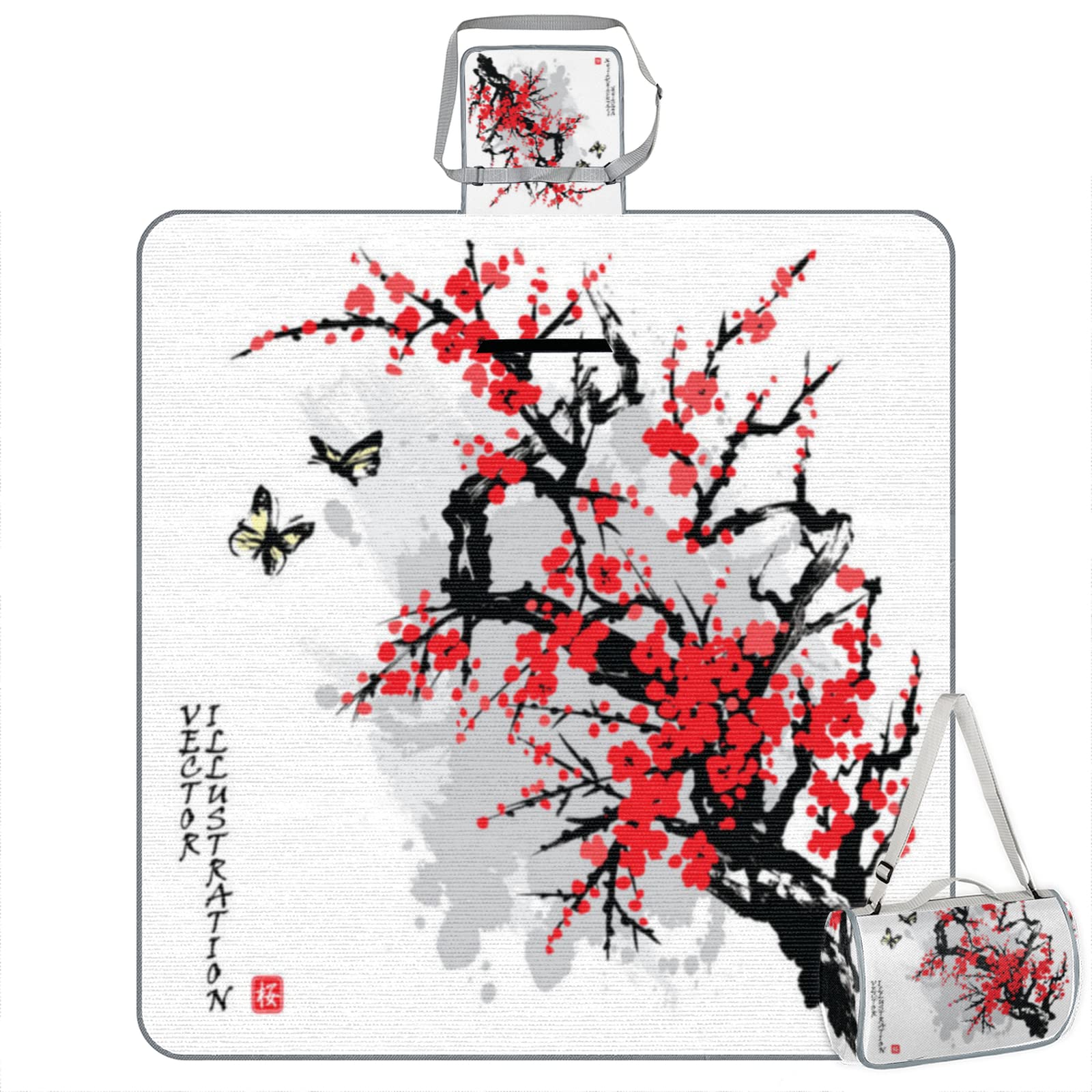 Outdoor Picnic Blanket,Momei Ink Painting Foldable 57×59 inch Picnic Mat Outdoor Waterproof Blanket for Lawn Beach Playground Camping Park Hiking Grass Travelling