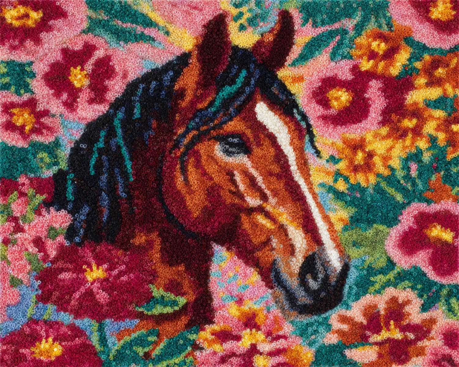 Henypt DIY Latch Hook Rug Kits Horses and Flowers 55x75cm