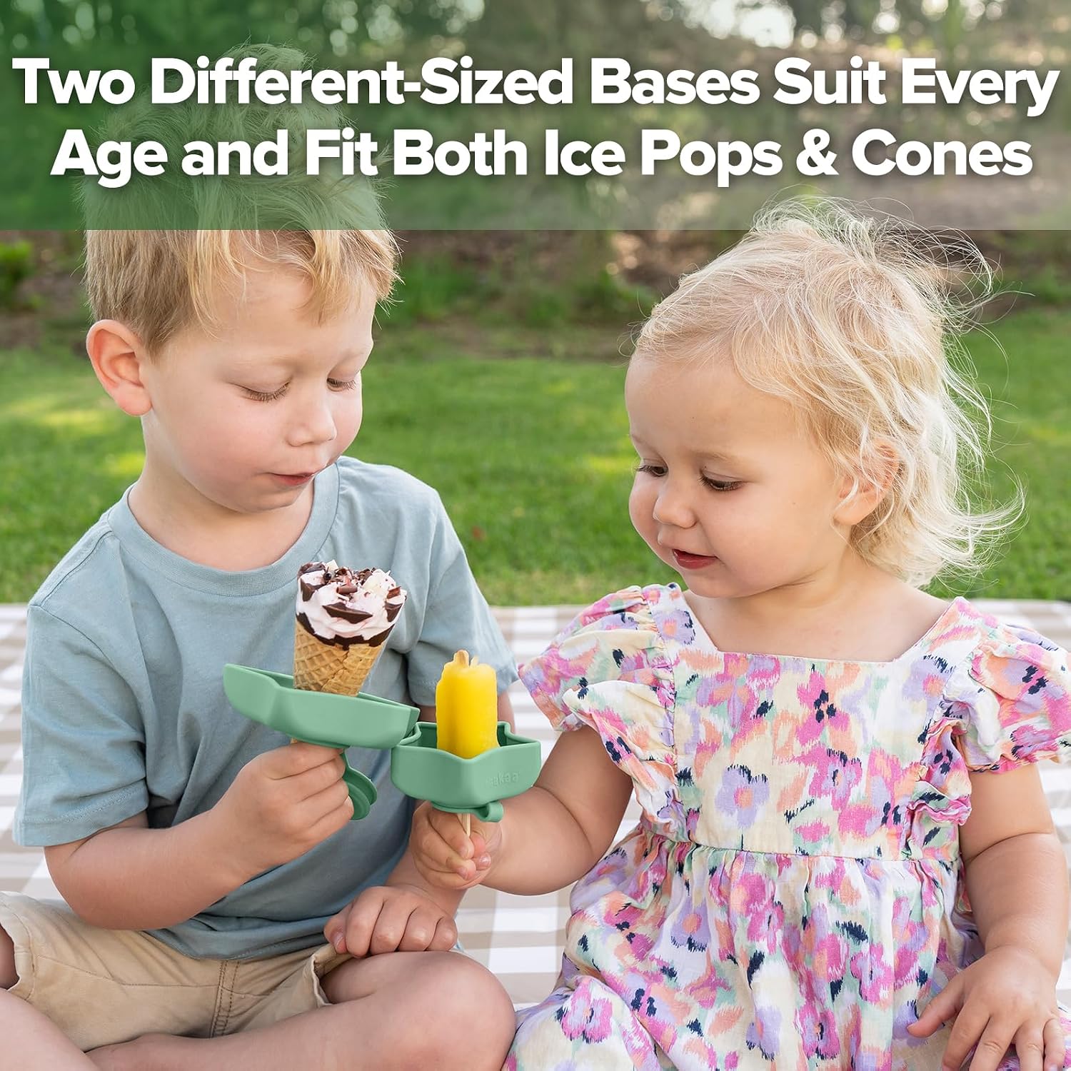 Haakaa Silicone Star Popsicle Holders for Kids, 2 Pack Leak-Proof Ice Cream Cone Drip Catcher, 2-in-1 Ice Pop Holder for Toddlers & Kids, BPA-Free, Pea Green