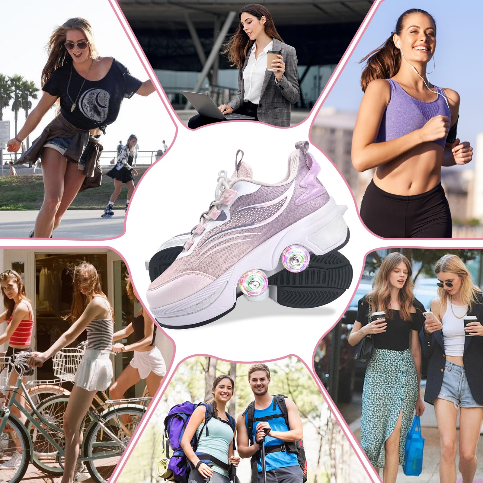TOME. SKATES Scarpe con Rotelle per bambine, Pattini a Rotelle per bambini e Sneakers 2 in 1, Pattini a 4 Ruote deformati per bambino come regali di Natale e compleanno - 4
