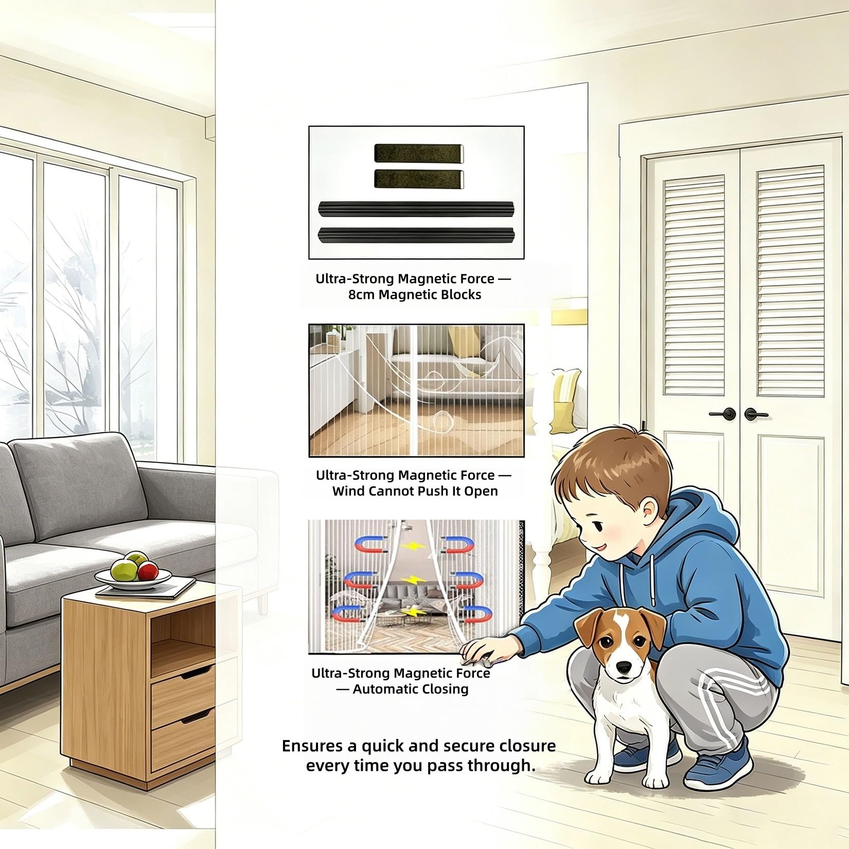 Zanzariera Magnetica per Porta 125 x 260 cm Facile da Installare, con Magneti Tenda Zanzariera Porta Senza Foratura, Anti Zanzare Insetti Proteggere La Famiglia, Bianco