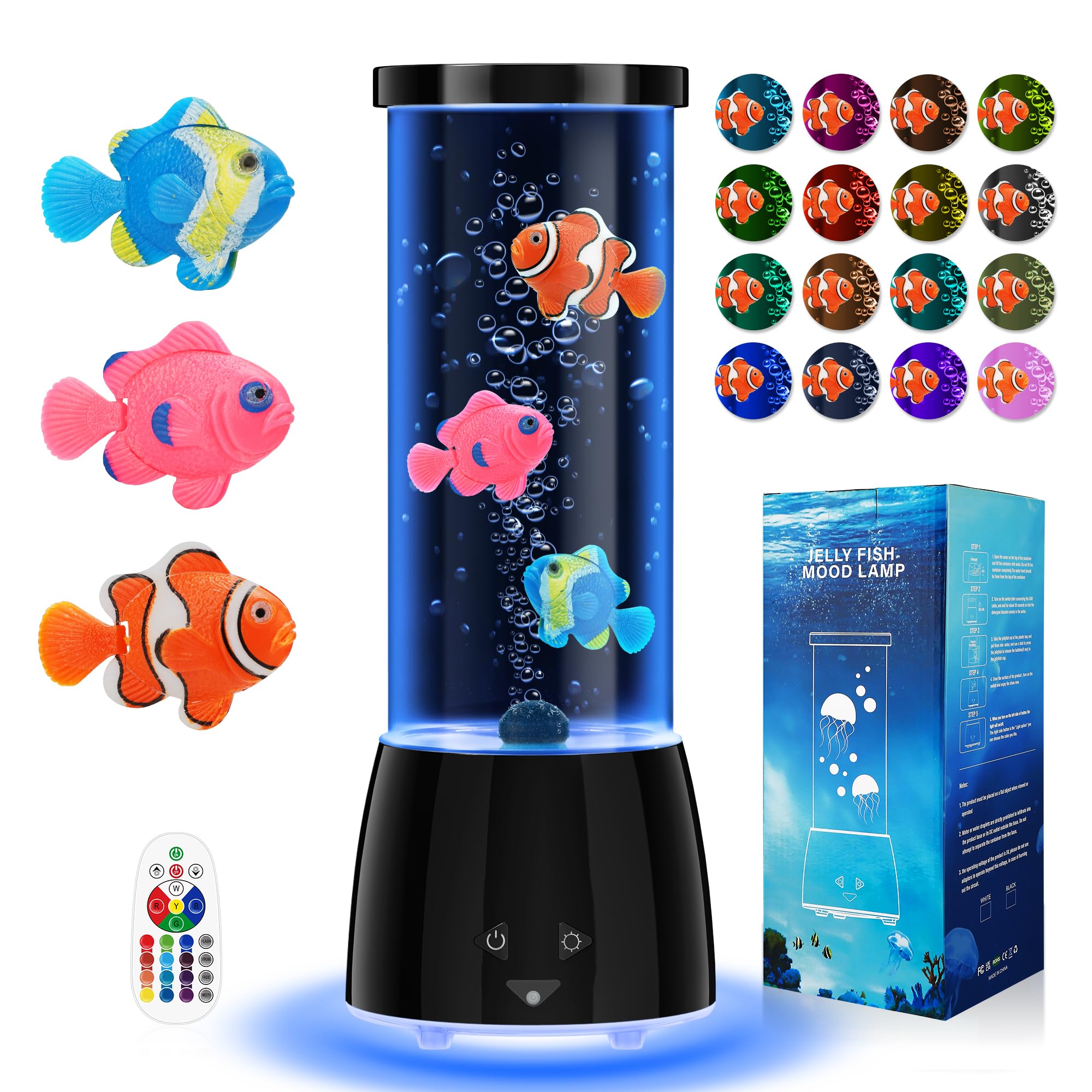 Bubble Lamp, GuardWee 16 Colors Light & 4 Lighting Effects Fake Aquarium Sensory Lamp, Artificial Fish Tank with Moving Fish for Home Decor, Ideal Gift for Kids/Adults
