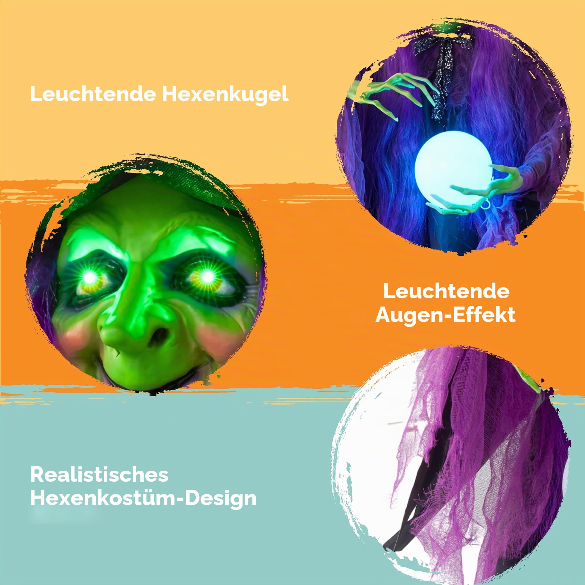 JOYIN 198.1 cm Halloween hängende Hexe Dekoration mit magischer Kugel, hängende animierte sprechende Hexe mit beleuchteten Augen und Sound für Halloween Spukhaus, Outdoor/Indoor, Rasen-Dekorationen
