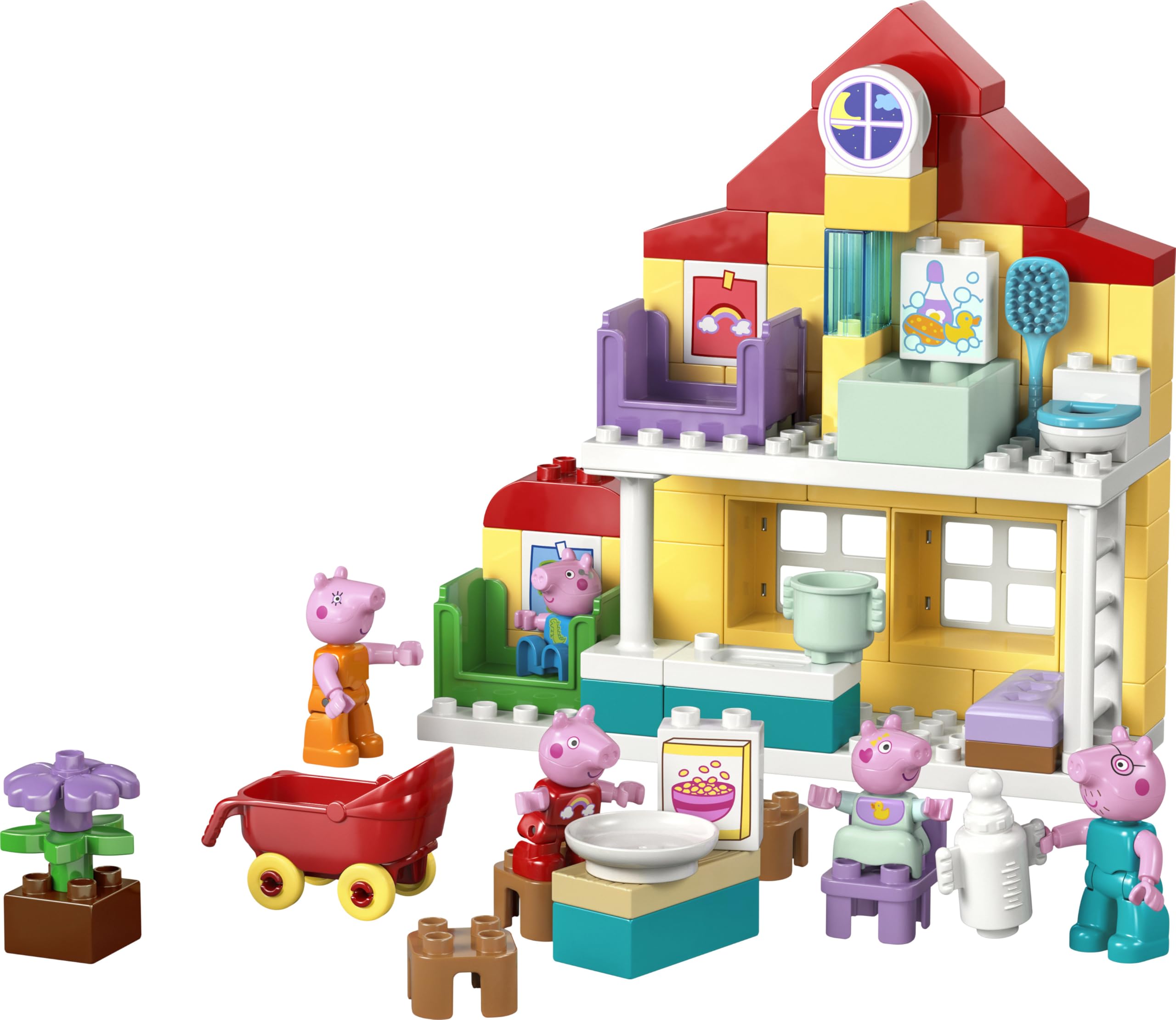 LEGO Duplo Peppa Pig Casa Familiar - Juego para la Motricidad Fina - Juguete Montessori con 5 Figuras y Accesorios de Casa de Muñecas - Regalo para Niñas y Niños de 2+ Años - 10467