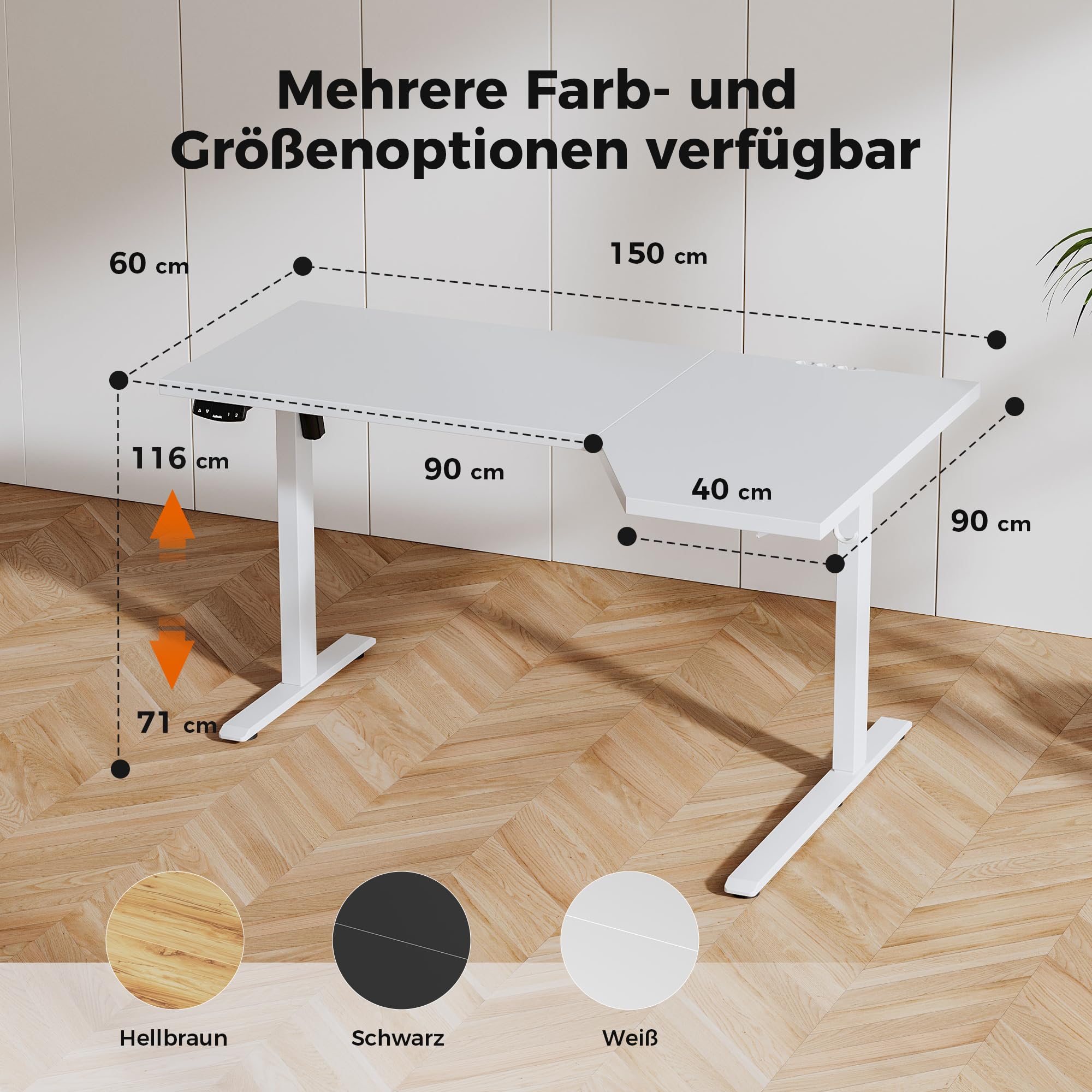 Agilestic Höhenverstellbarer Schreibtisch 150 x 90 cm, Eckschreibtisch | L-förmiger Schreibtisch elektrisch mit 2 Speicherplätzen, Stehschreibtisch, Computertisch für Homeoffice, Weiß