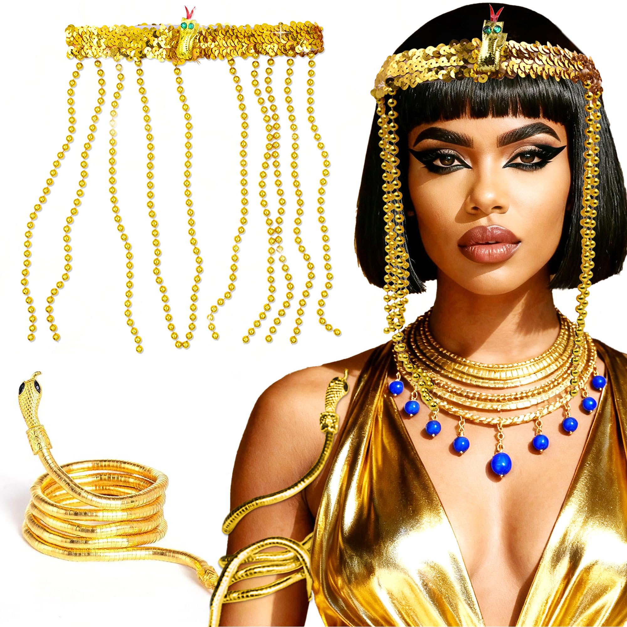 LaVenty Egyptian Costume Accessories Gold Hair Clips Egyptian Headpiece Snake Arm Bracelets Halloween Costumes Cleopatra Party Decoration