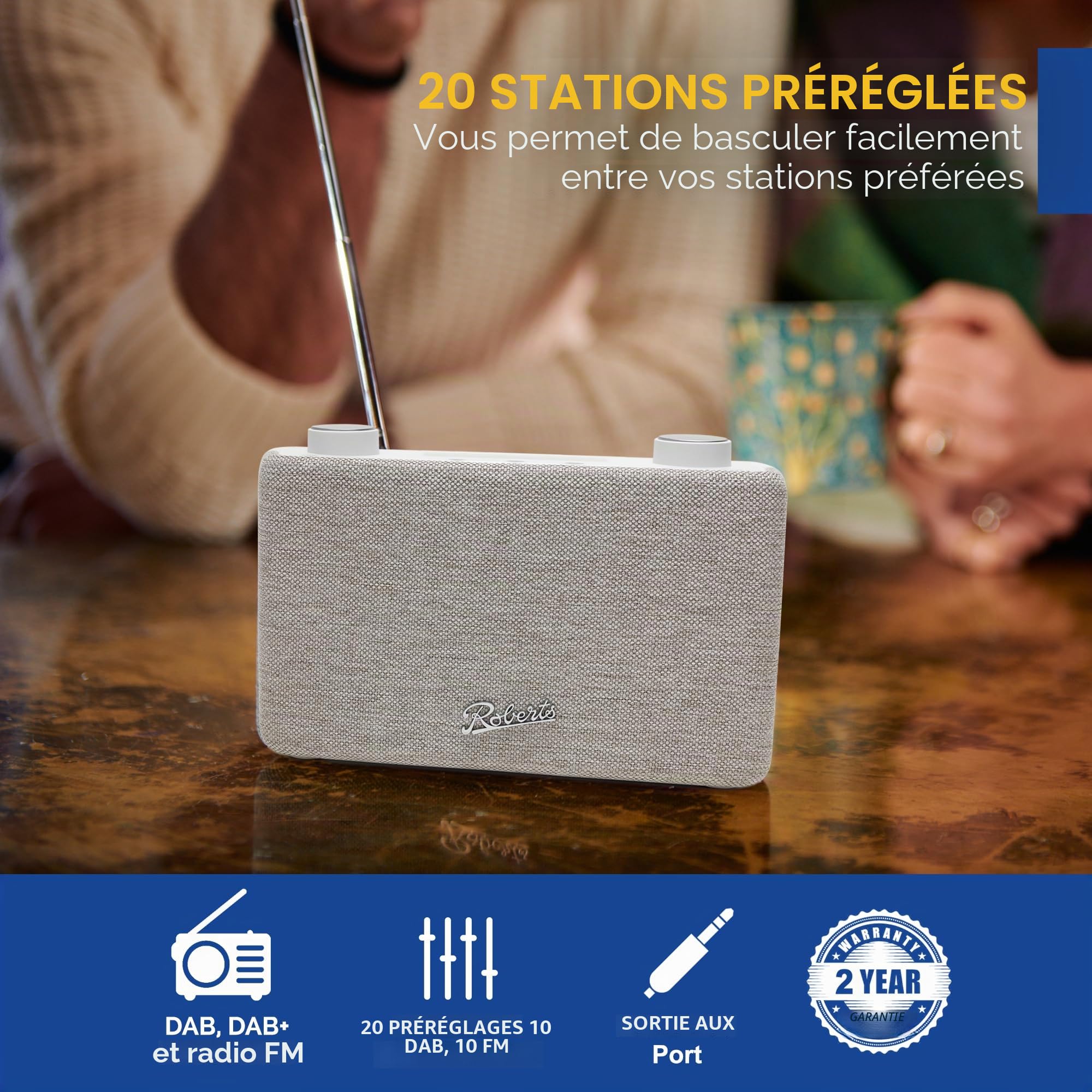 Roberts PLAY11 Radio numérique Portable FM/Dab/Dab+, Blanc