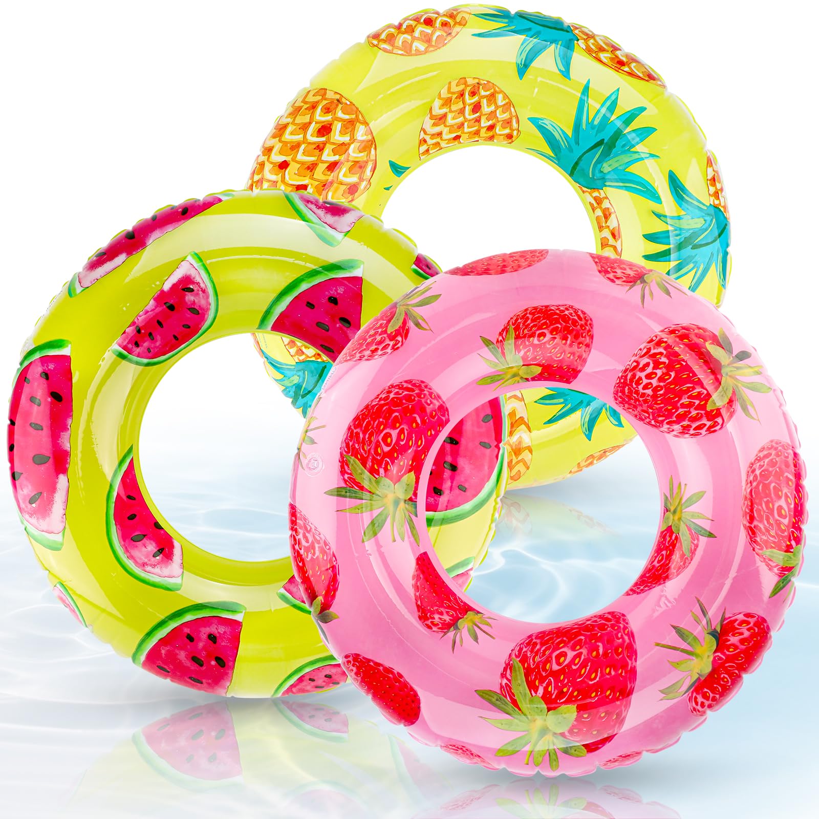 3 Pack Pool Inflatables for Adults Pool Floats Inflatable Pool Ring Adults Fruit Swimming Ring Large Rubber Ring for Summer Pool Party Beach Water Floats